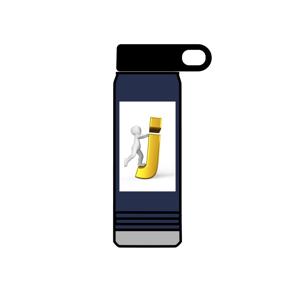 3D Stick Figure Pushing Gold Letter J Water Bottle | 20oz