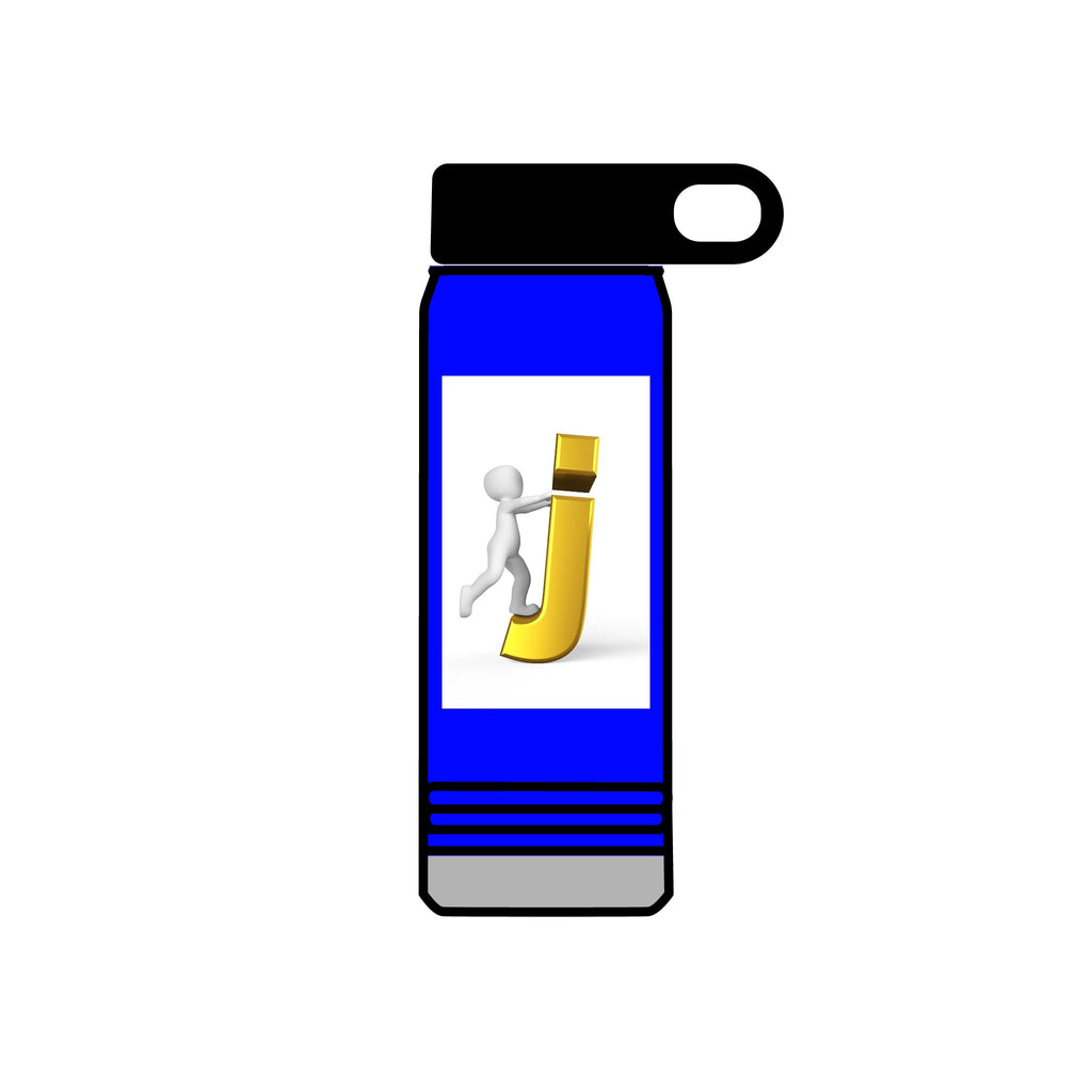 3D Stick Figure Pushing Gold Letter J Water Bottle | 20oz