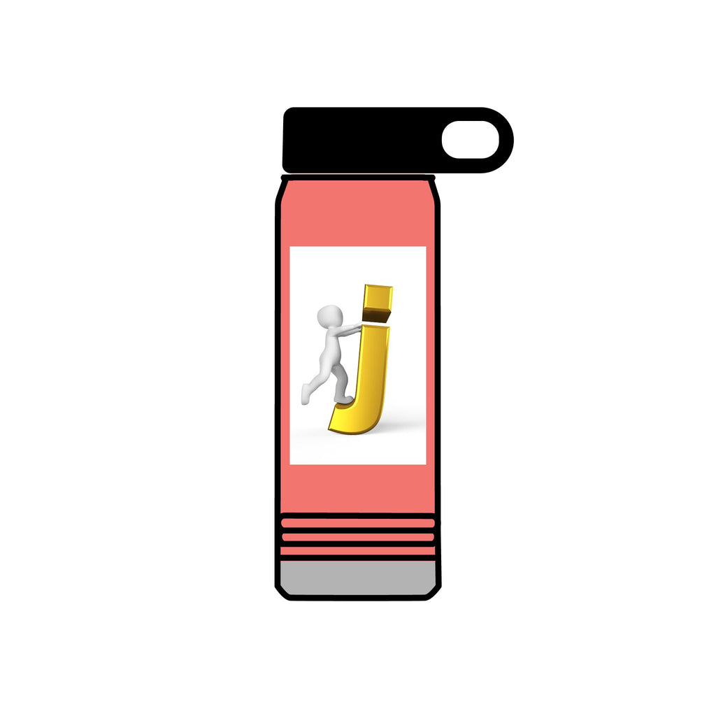 3D Stick Figure Pushing Gold Letter J Water Bottle | 20oz
