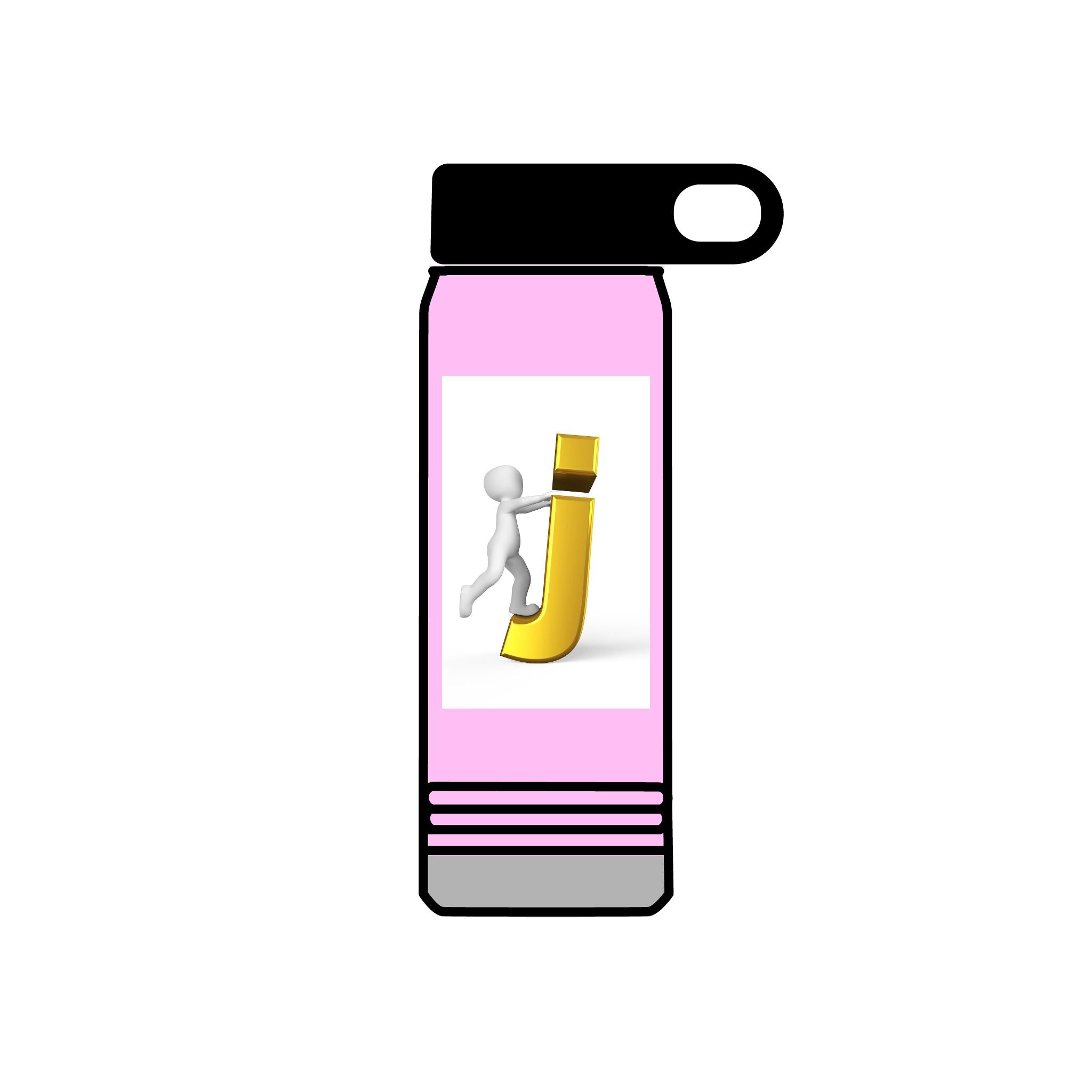3D Stick Figure Pushing Gold Letter J Water Bottle | 20oz
