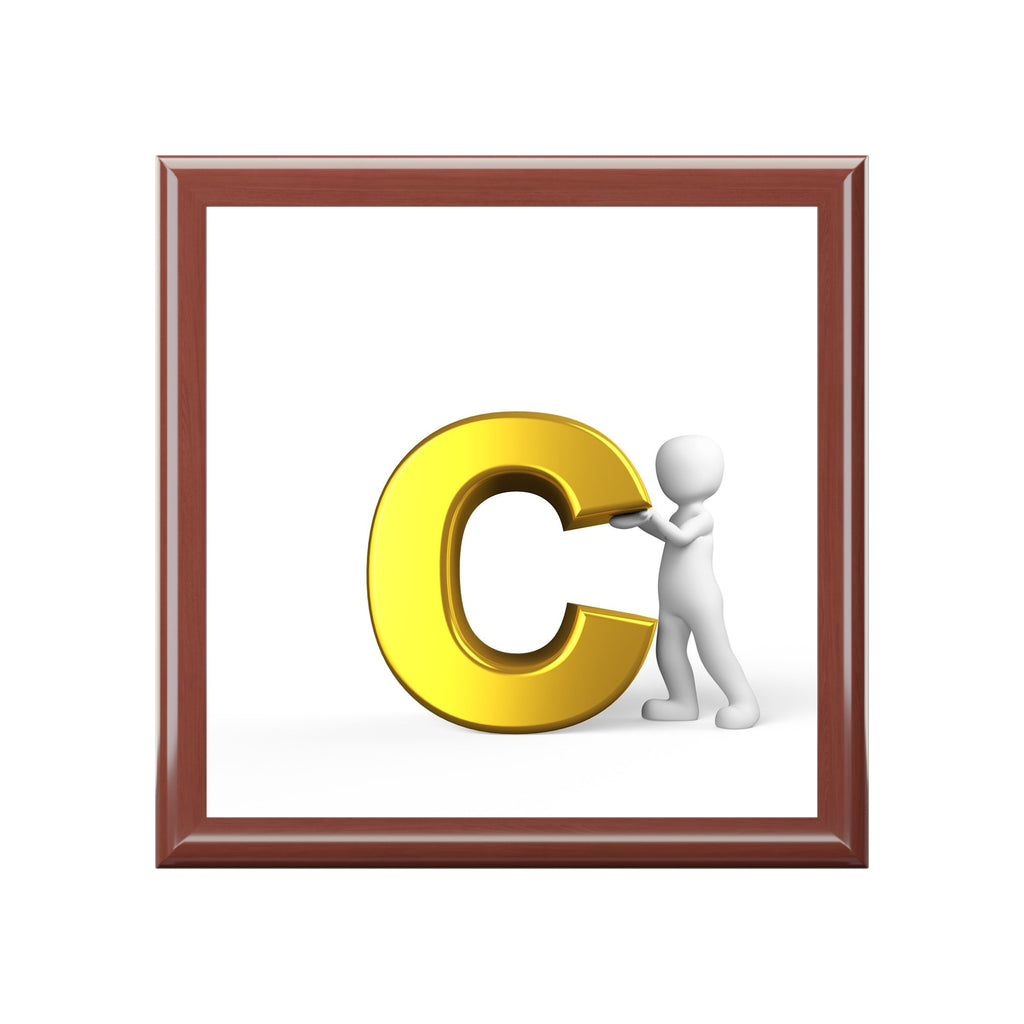Gold Letter C with Figure Jewelry Box | Personalized Monogram Keepsake