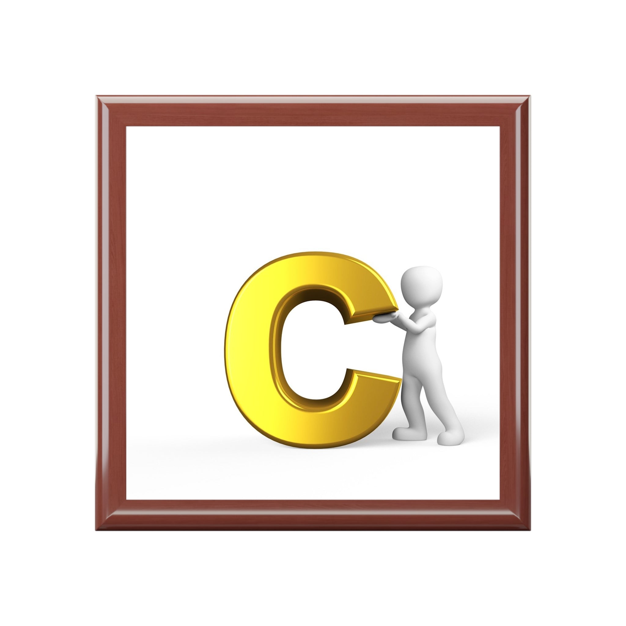 Gold Letter C with Figure Jewelry Box | Personalized Monogram Keepsake