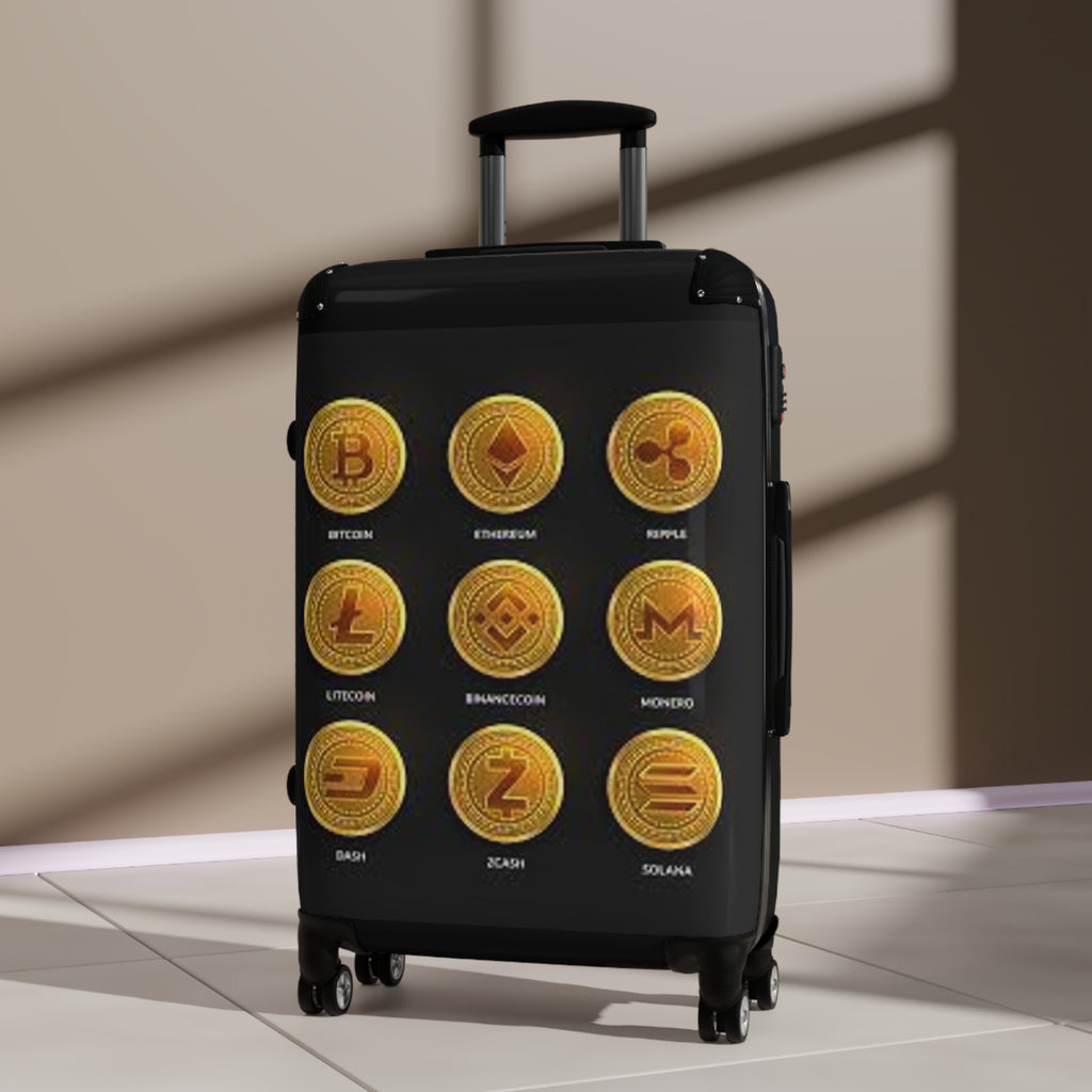 Cryptocurrency Coins Suitcase | Bitcoin Ethereum Litecoin Travel Luggage