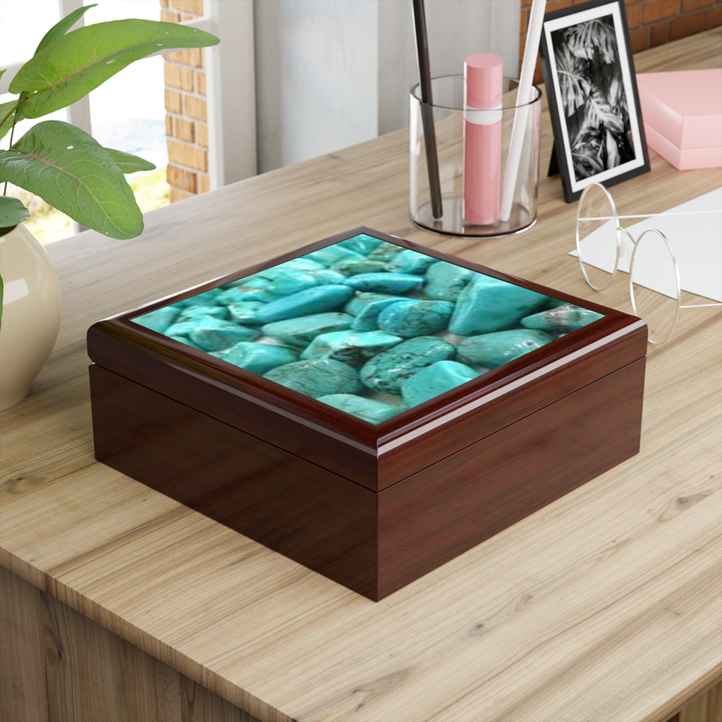 Turquoise Stone Pattern Jewelry Box | Blue Gemstone Trinket Box