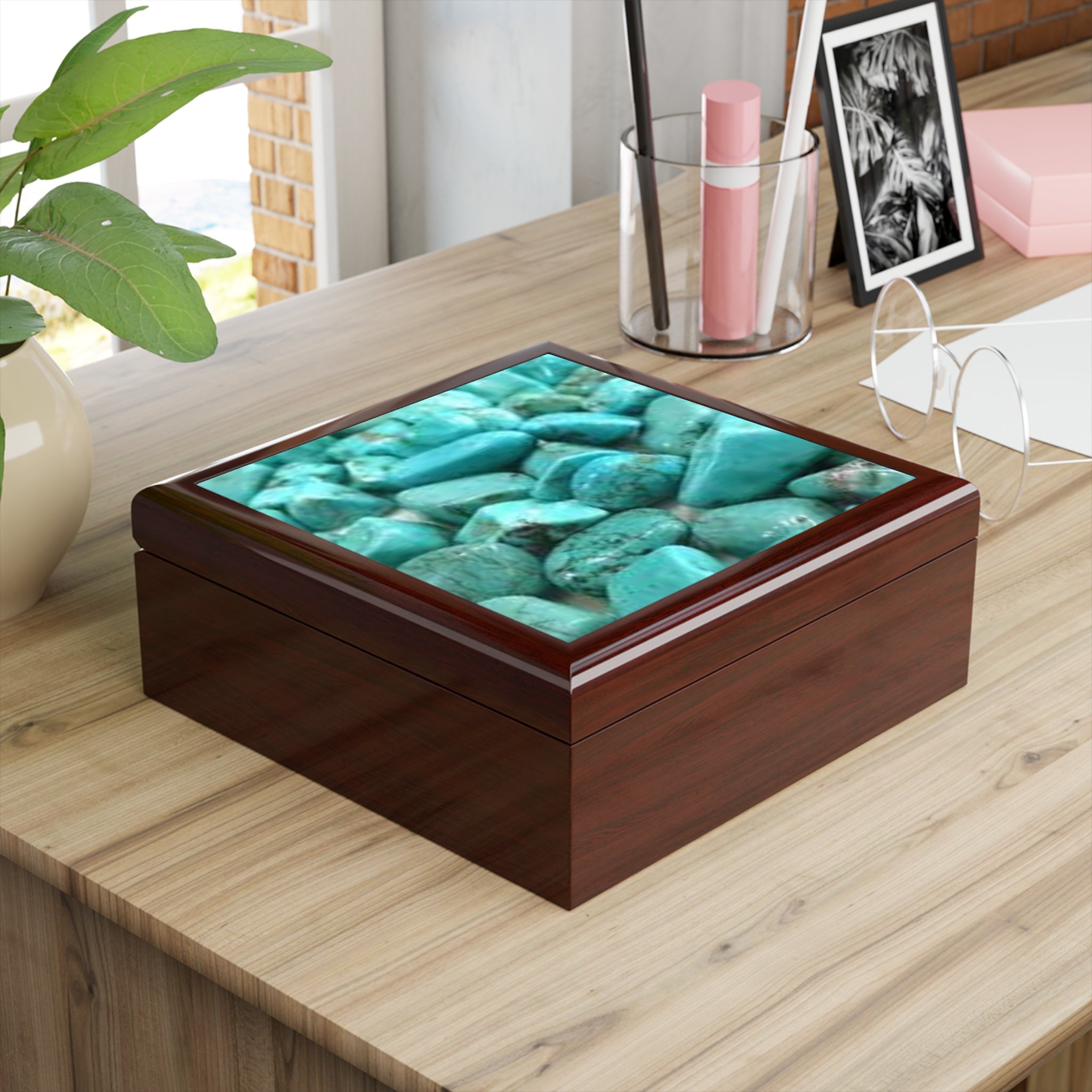 Turquoise Stone Pattern Jewelry Box | Blue Gemstone Trinket Box