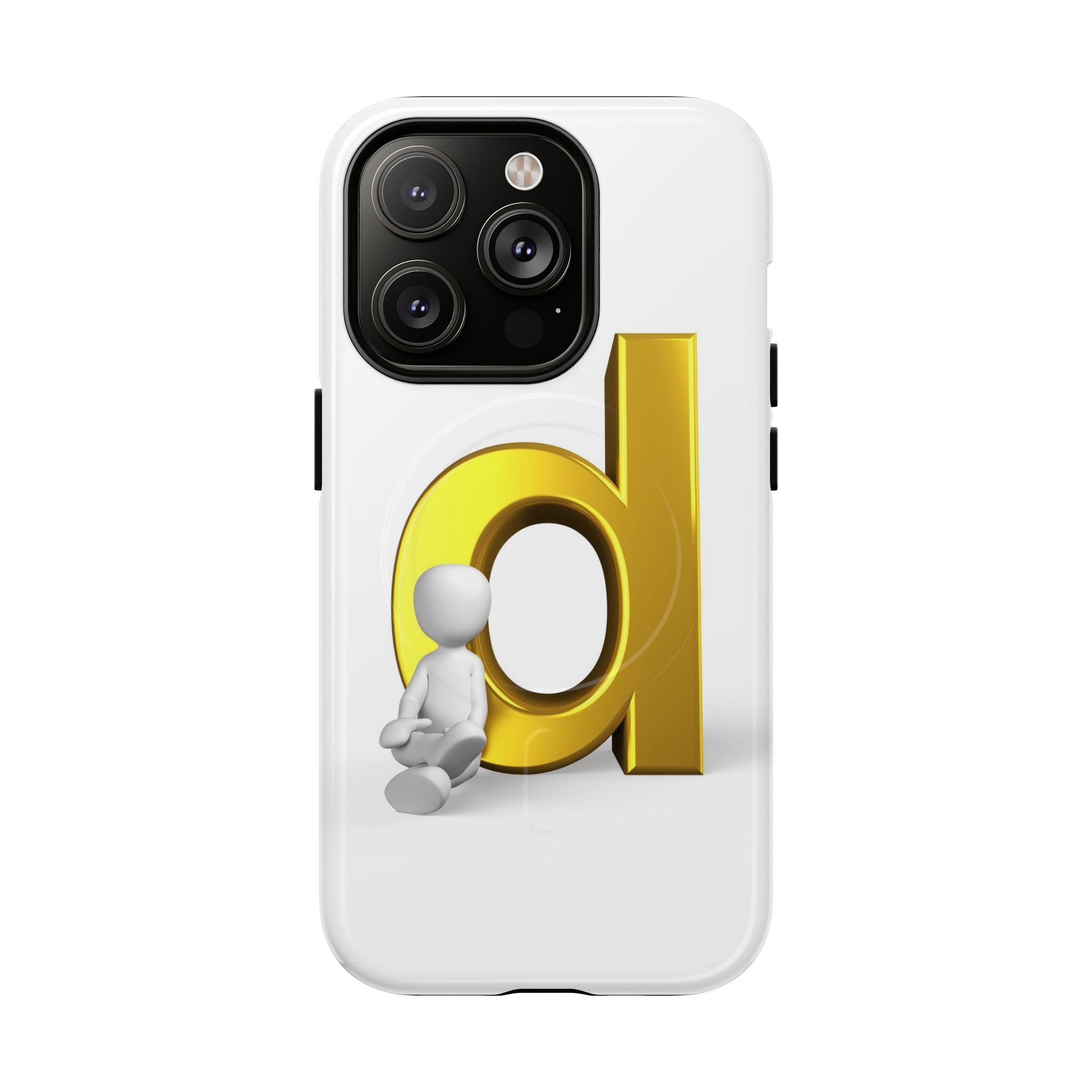 Coque de téléphone Lettre D dorée avec personnage assis | Coque magnétique