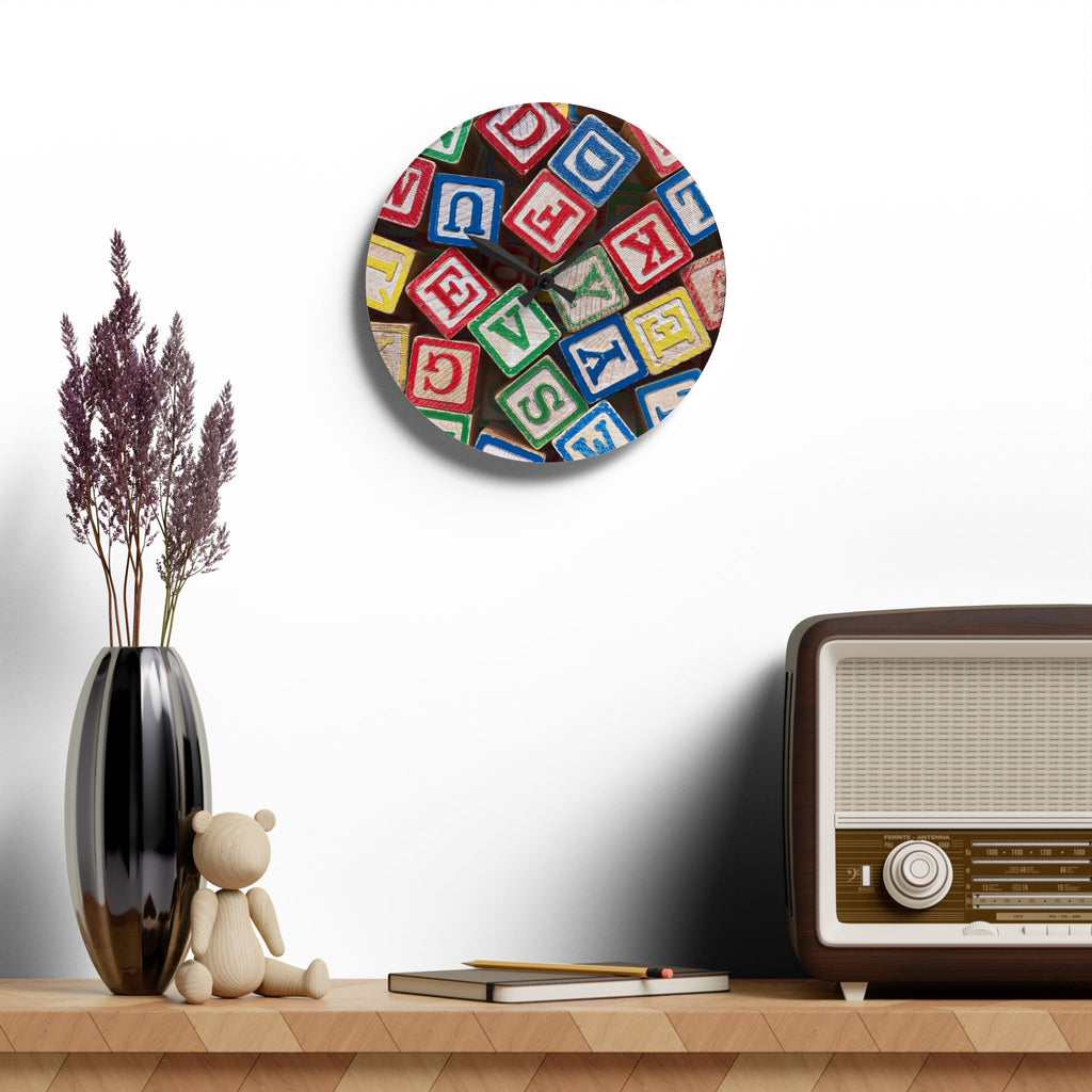 Alphabet Blocks Acrylic Wall Clock | Vintage Toy Letter Design