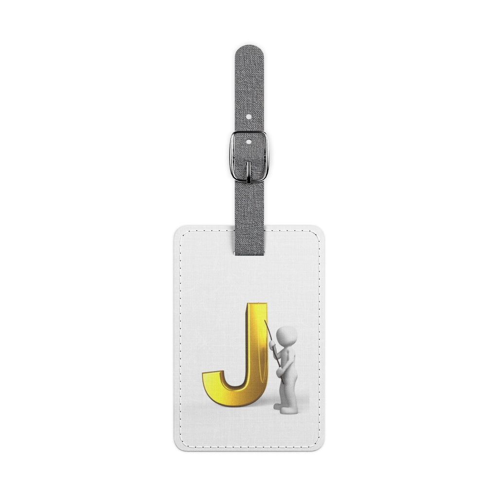 Gold Letter J with Figure luggage tag | Saffiano Polyester Rectangle