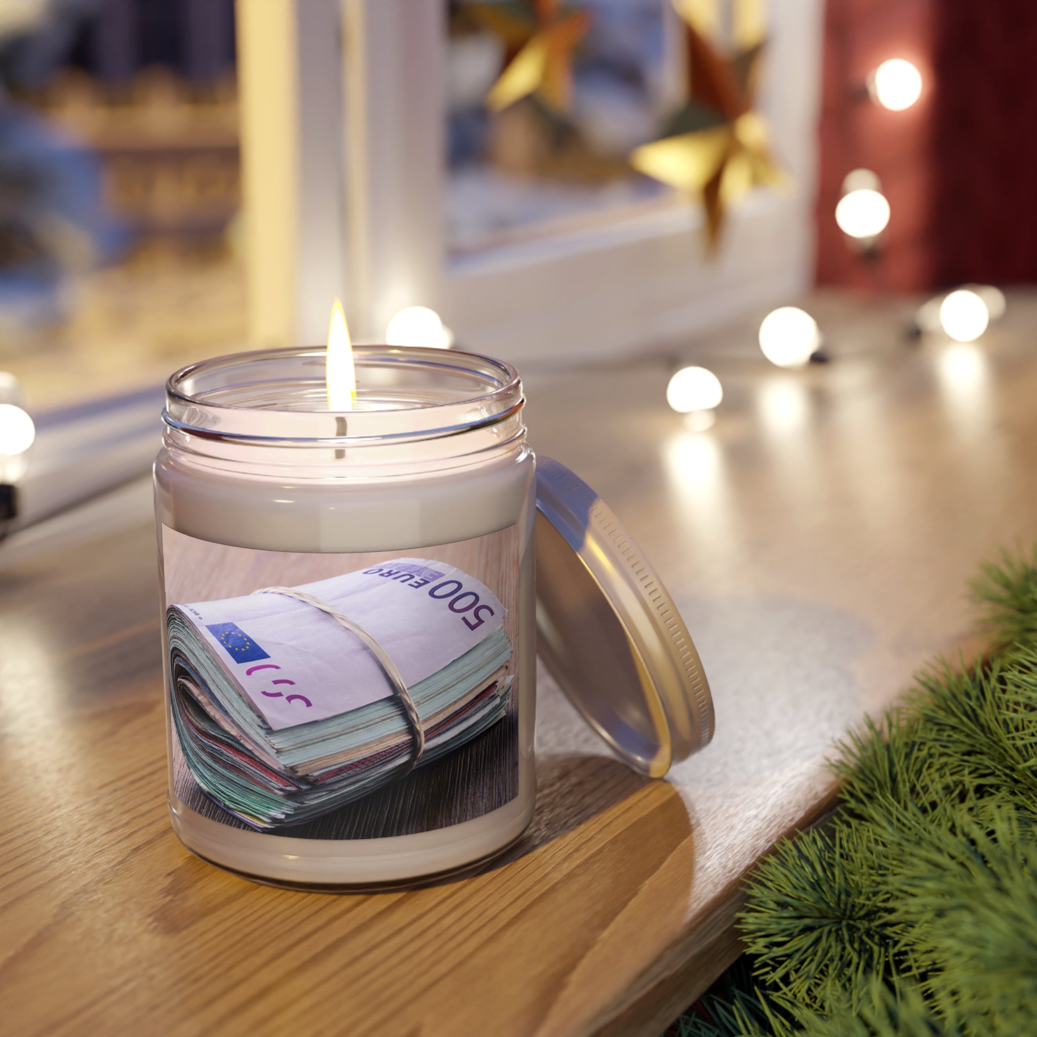 Stack of Euro Banknotes Candle | Soy Candle Jar