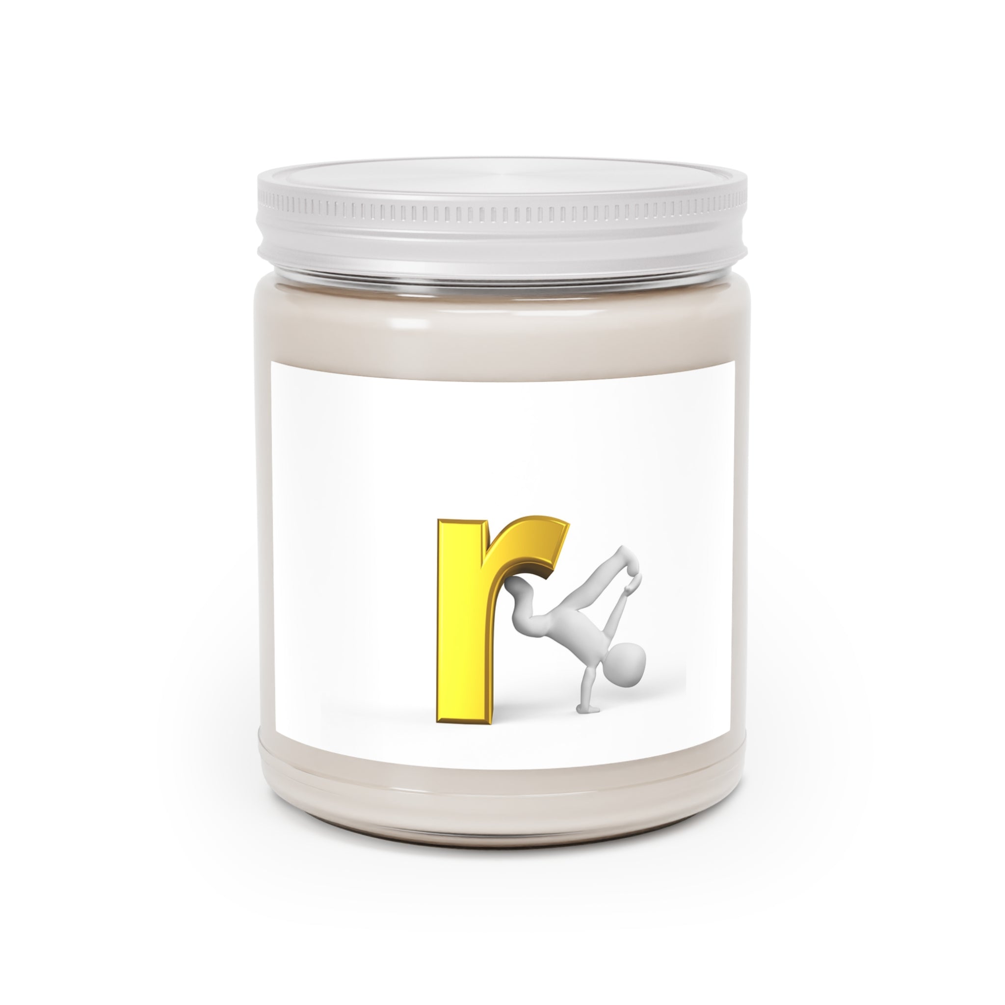 Yellow Letter R with Figure Illustration Soy Candle | 9oz Jar
