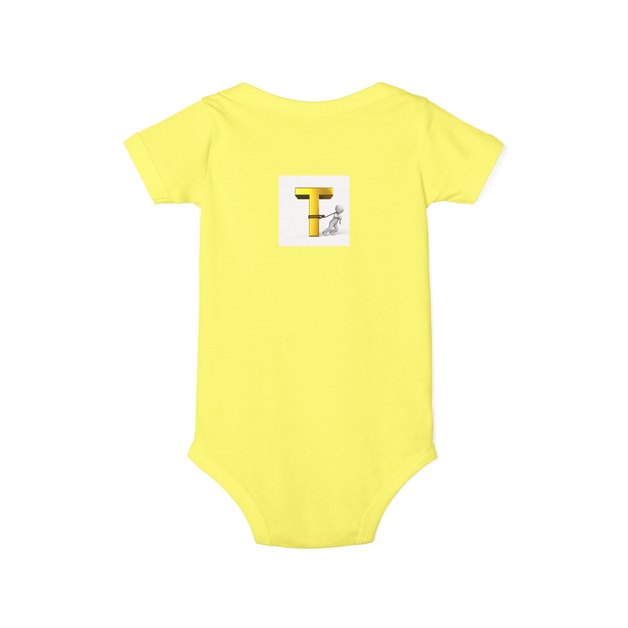 Yellow Letter T with Figure Infant Onesie | Baby Monogram Onesie