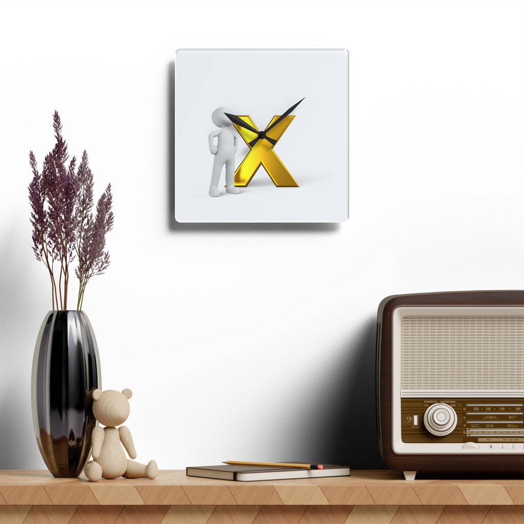 Gold X Logo Acrylic Wall Clock | Minimal 3D Lettering