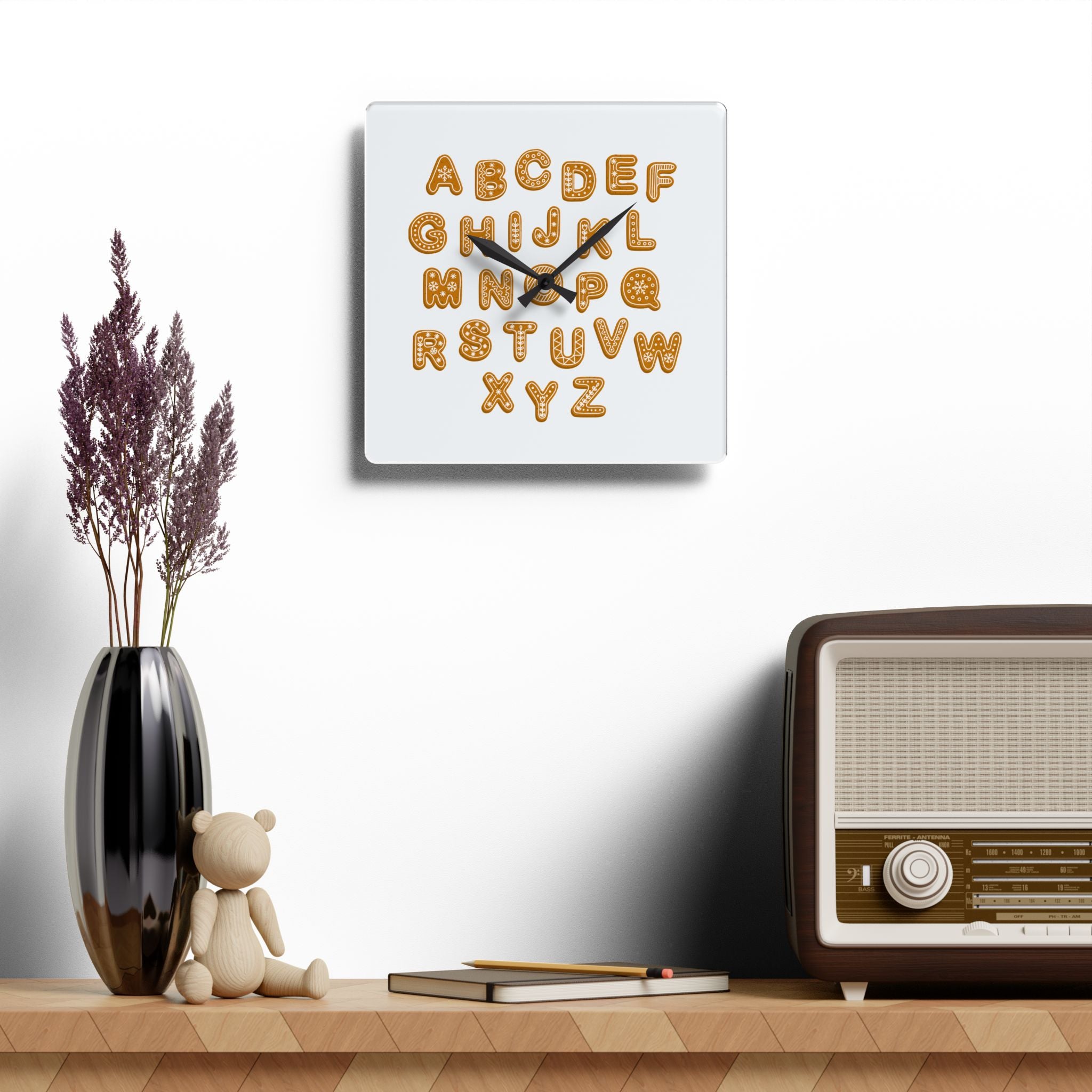 Gingerbread Cookie Alphabet Acrylic Wall Clock | Kids Decor, Kitchen Clock
