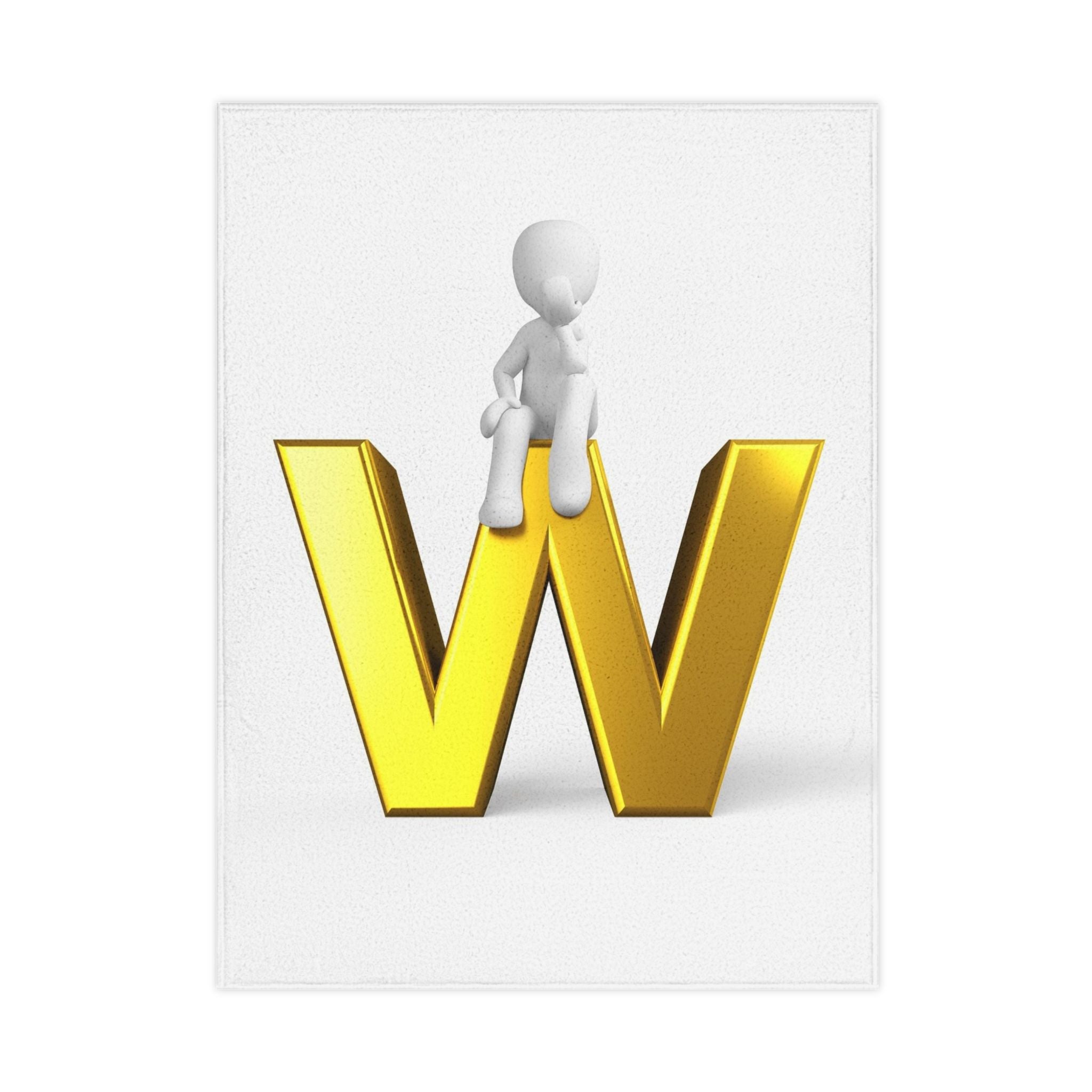 Gold Letter W with Sitting Figure Toddler Blanket | Monogram Initial W Blanket