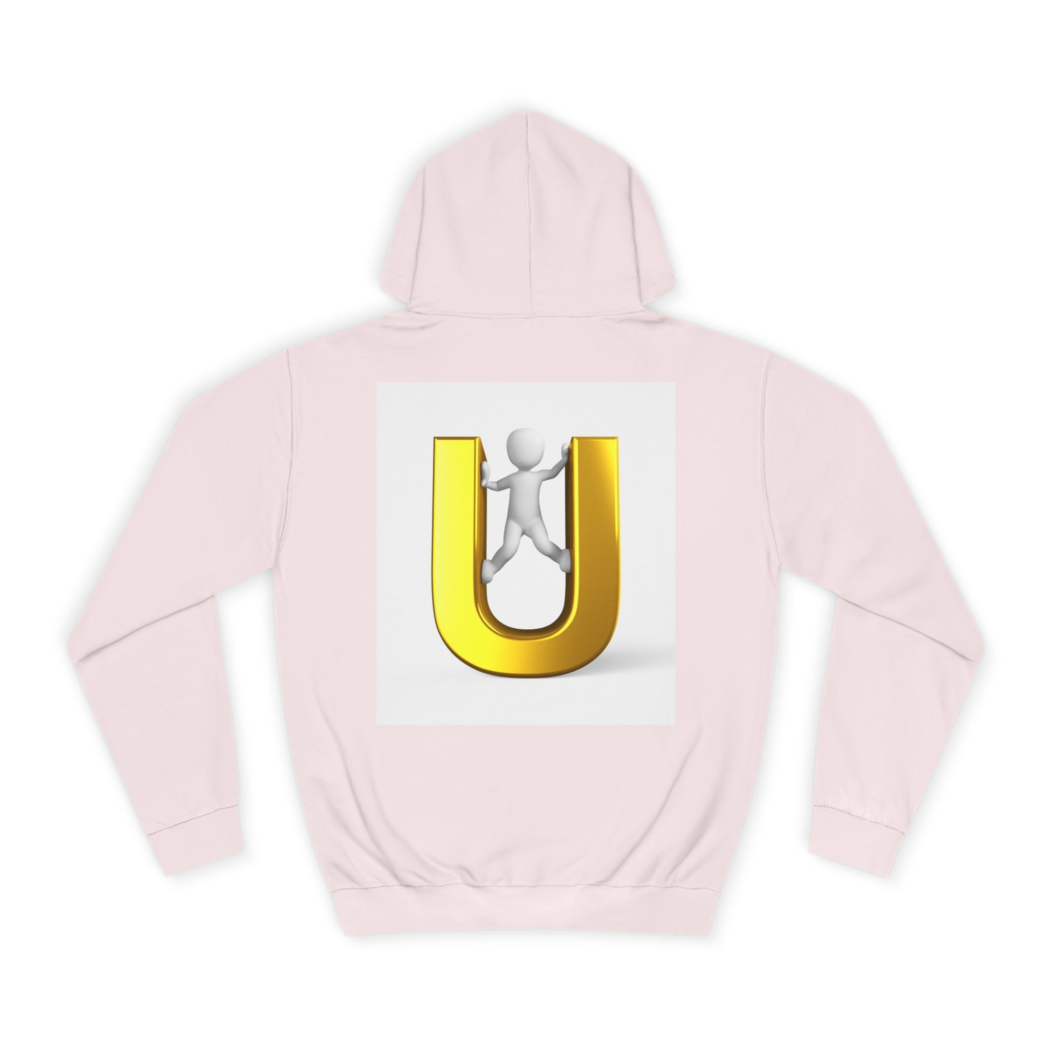 3D Gold Letter U Hoodie | Stick Figure Climbing Typography Sweatshirt