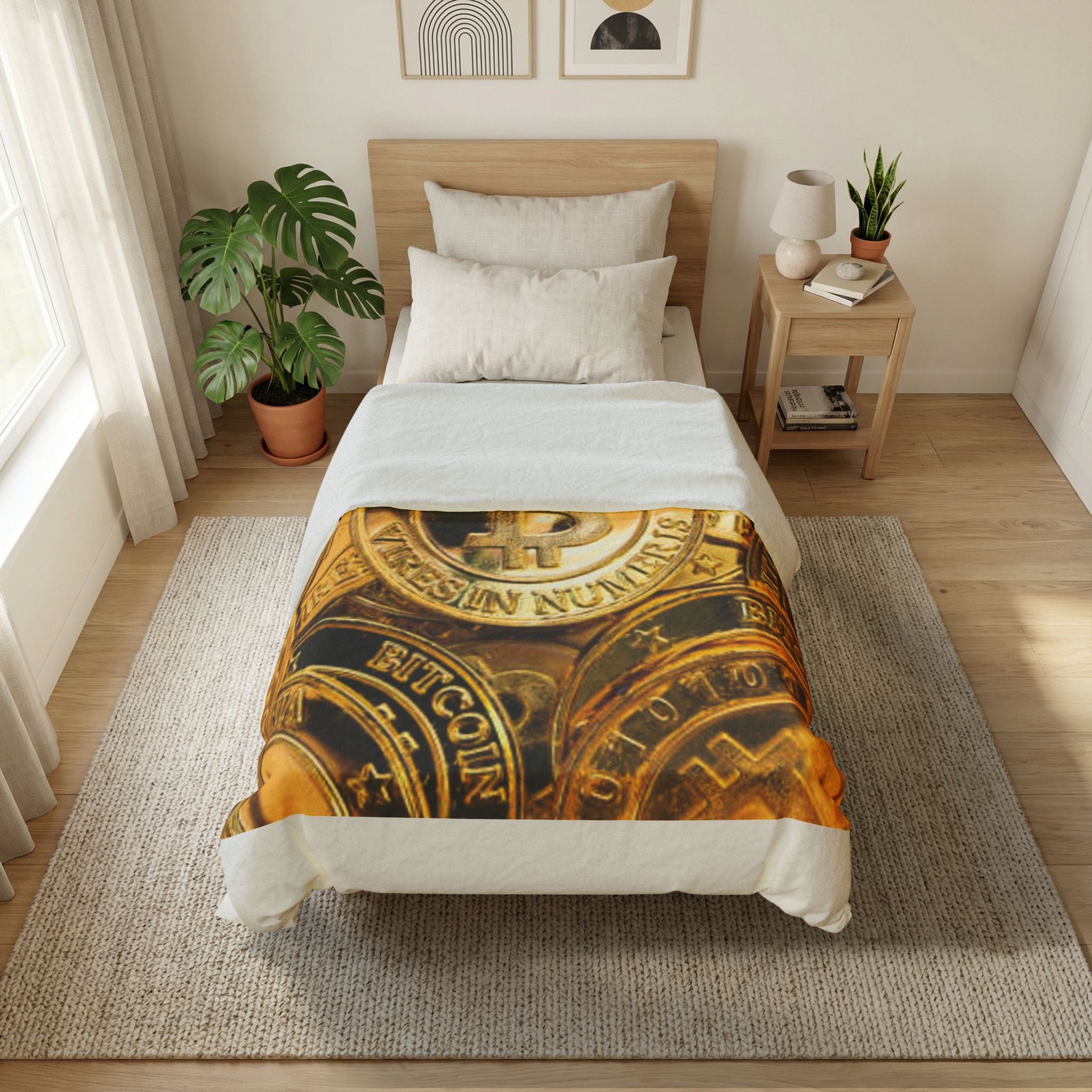 Bitcoin Coin Pile Duvet Cover | Cryptocurrency Bedding, Gold Coin Print