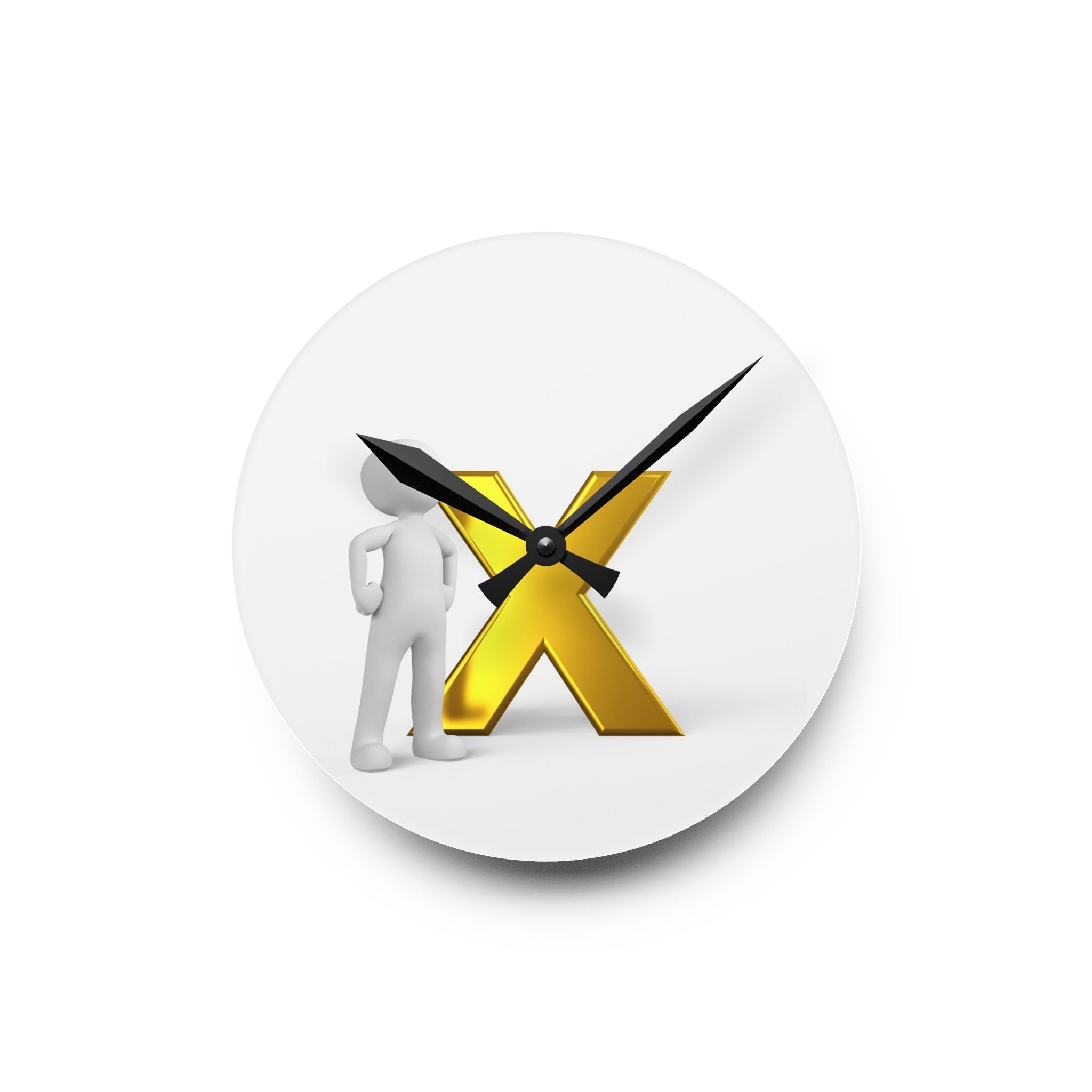 Gold X Logo Acrylic Wall Clock | Minimal 3D Lettering