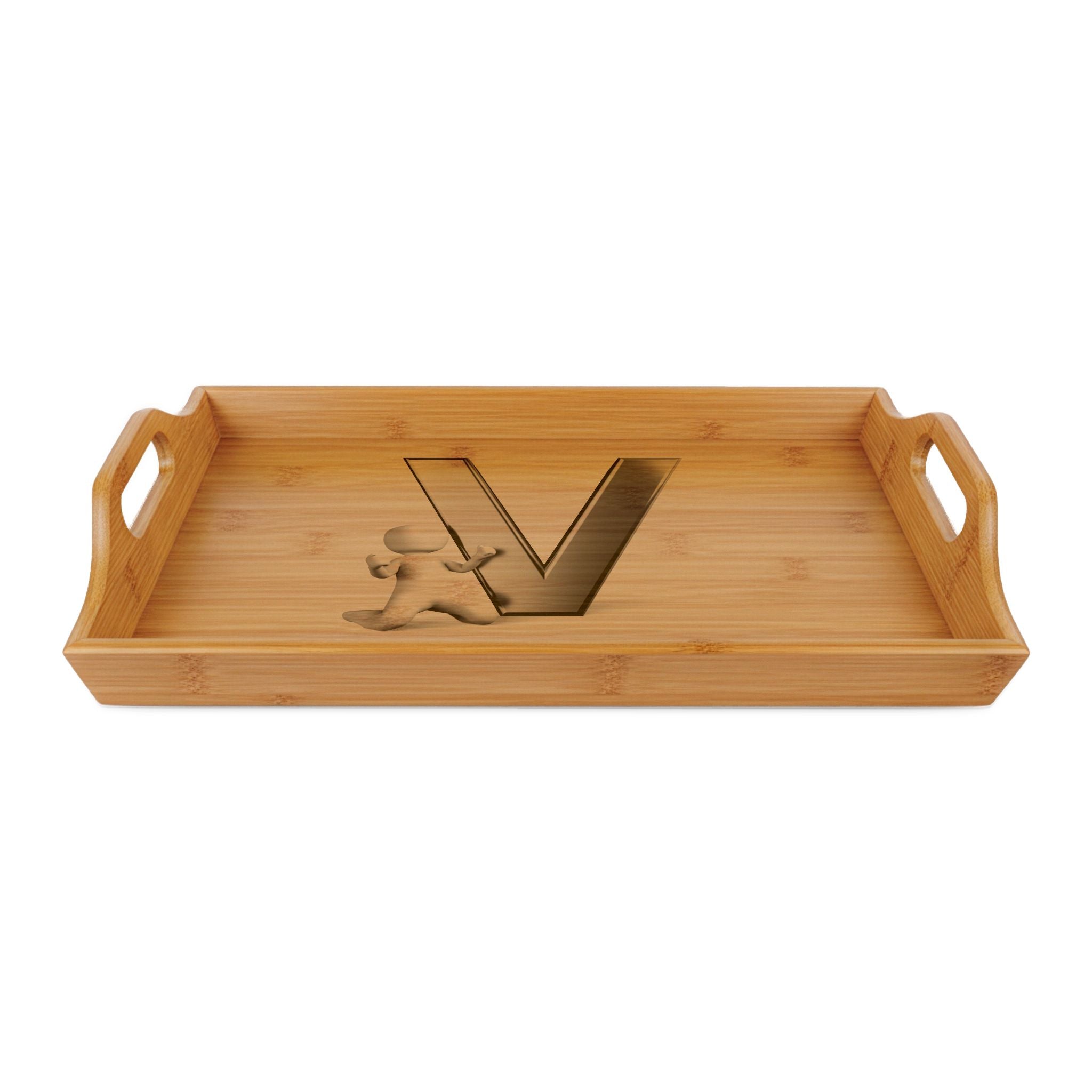 Letter V Monogram Bamboo Serving Tray | Engraved Initial Tray