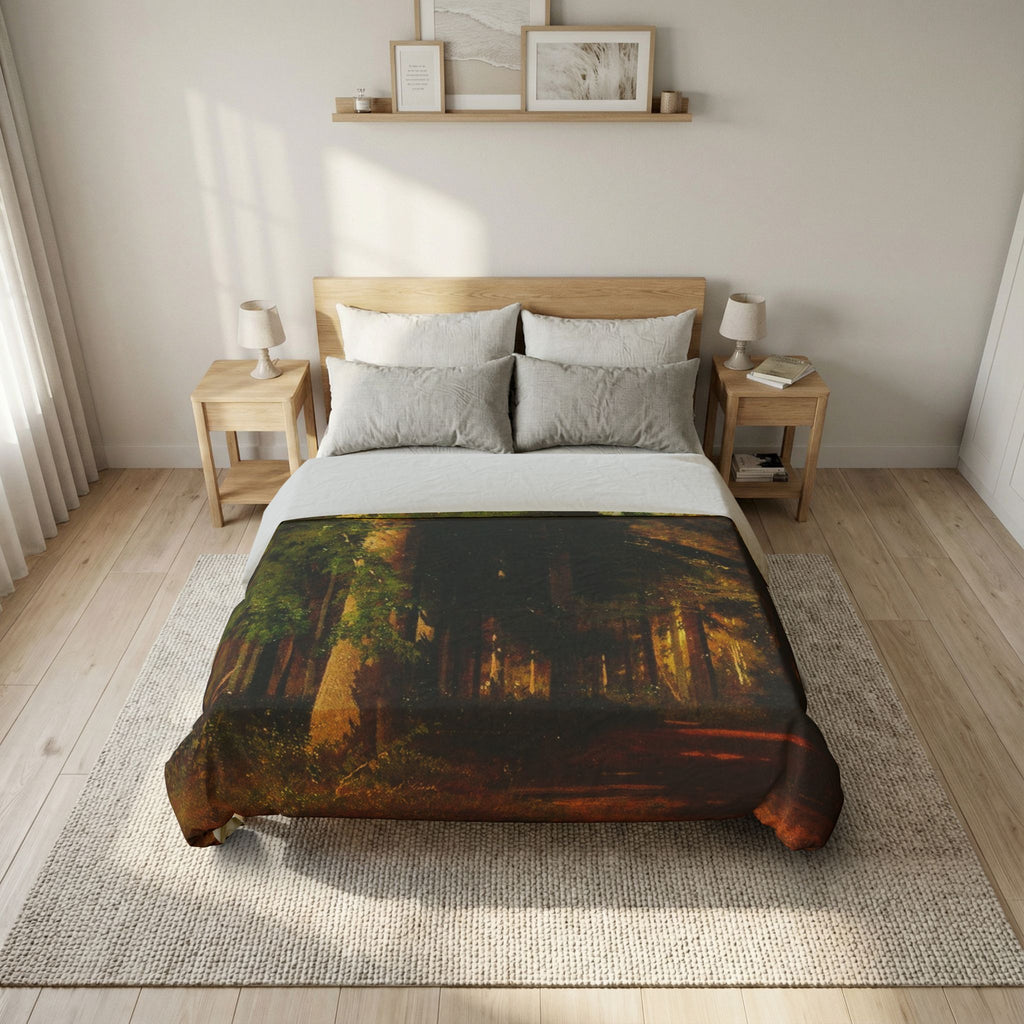 Forest Landscape Cotton Duvet Cover | Woodland Trees Illustration