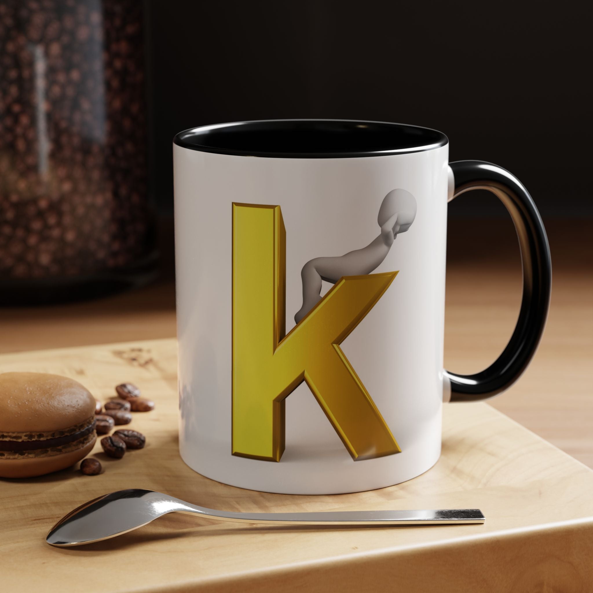 Tasse à café avec lettre K dorée | Tasse à anse colorée 325 ml ou 443 ml