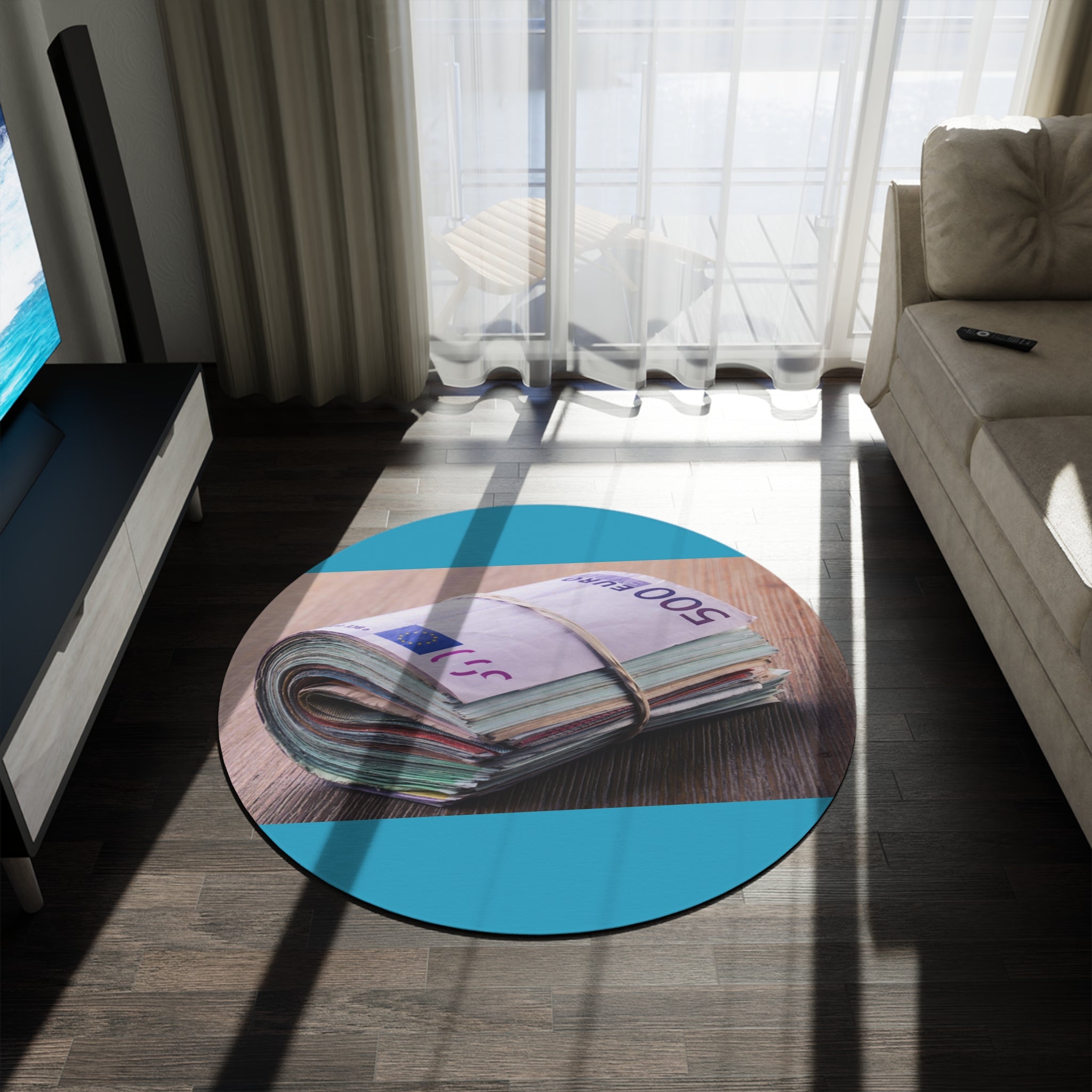 Stack of Euro Banknotes Round Rug | Money Print Floor Mat