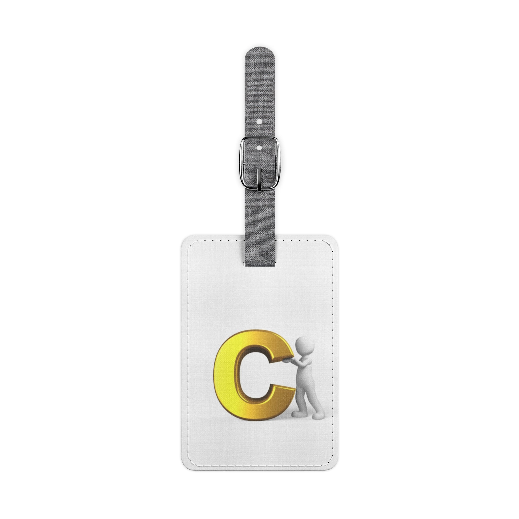 Gold Letter C Monogram Luggage Tag | Rectangle Saffiano Polyester