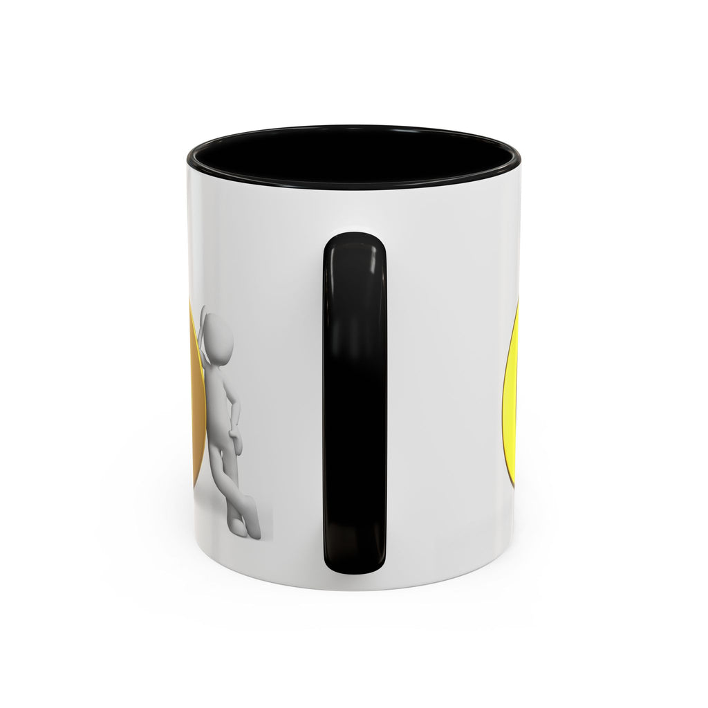 3D Strichmännchen, das sich an Goldbuchstaben O Tasse lehnt | Akzent-Kaffeetasse