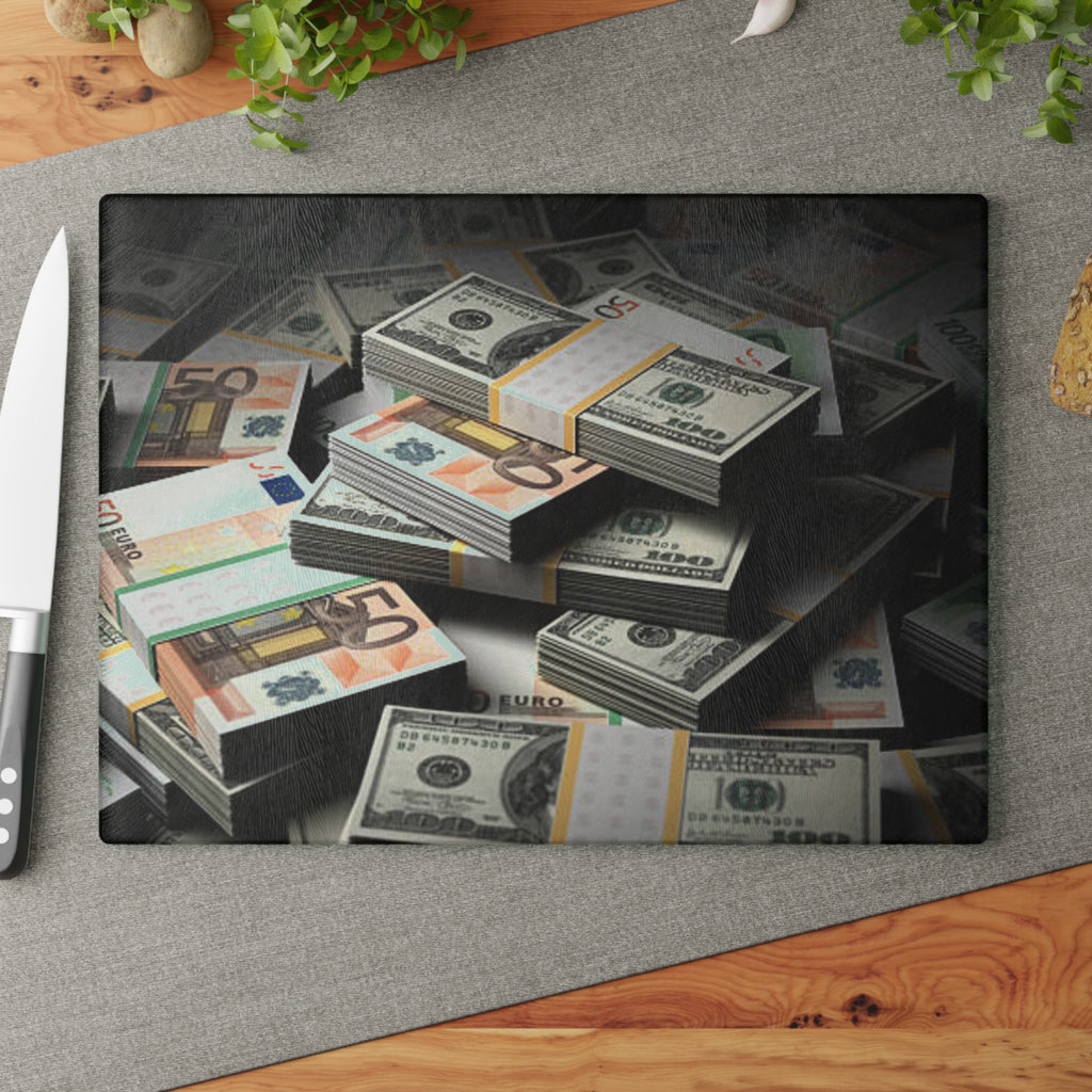 Stacks of Cash Glass Cutting Board | Money Print Kitchen Decor