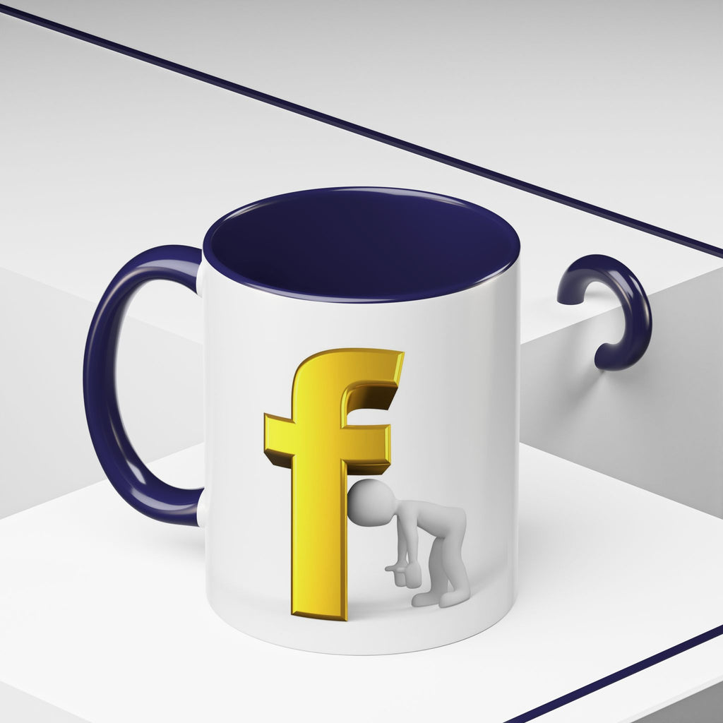 3D Tiny Figure Leaning on Gold Letter F Mug | Accent Coffee Mug