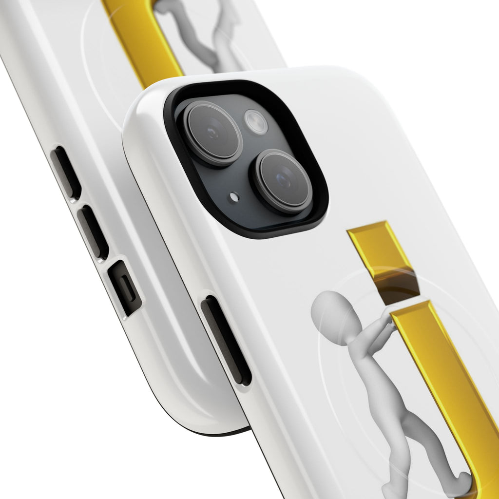 3D Stick Figure Pushing Gold Letter J Phone Case | Tough Magnetic Case