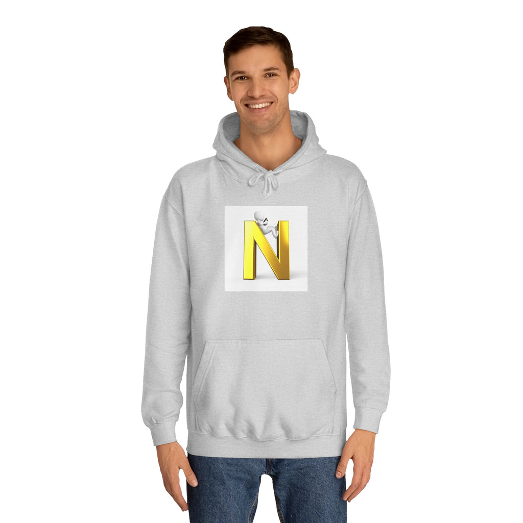 Gold 3D Letter N with Climbing Figure Hoodie | Initial Monogram Pullover