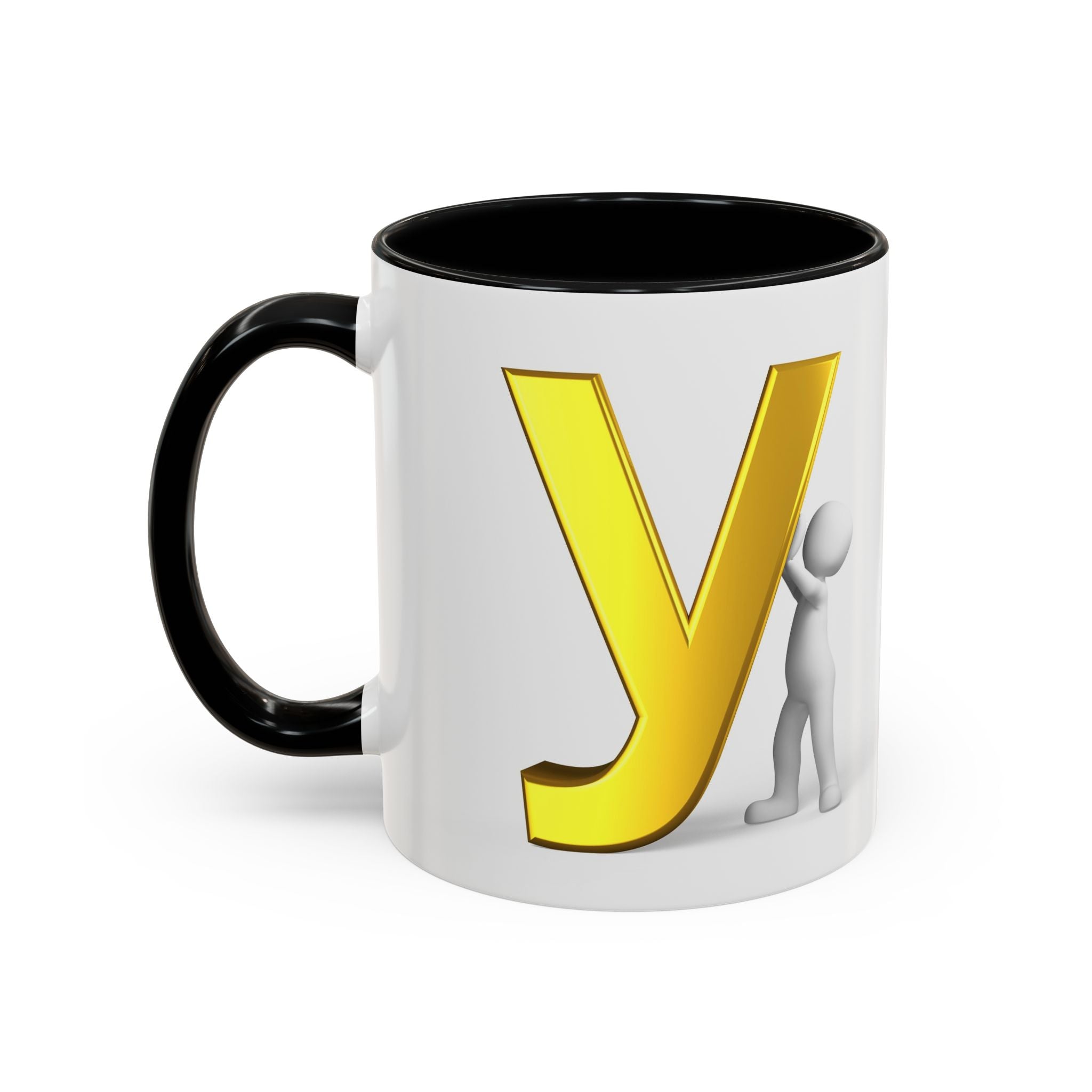 Goldener Buchstabe Y mit 3D-Figur Akzent Kaffeetasse | Initialen Monogramm