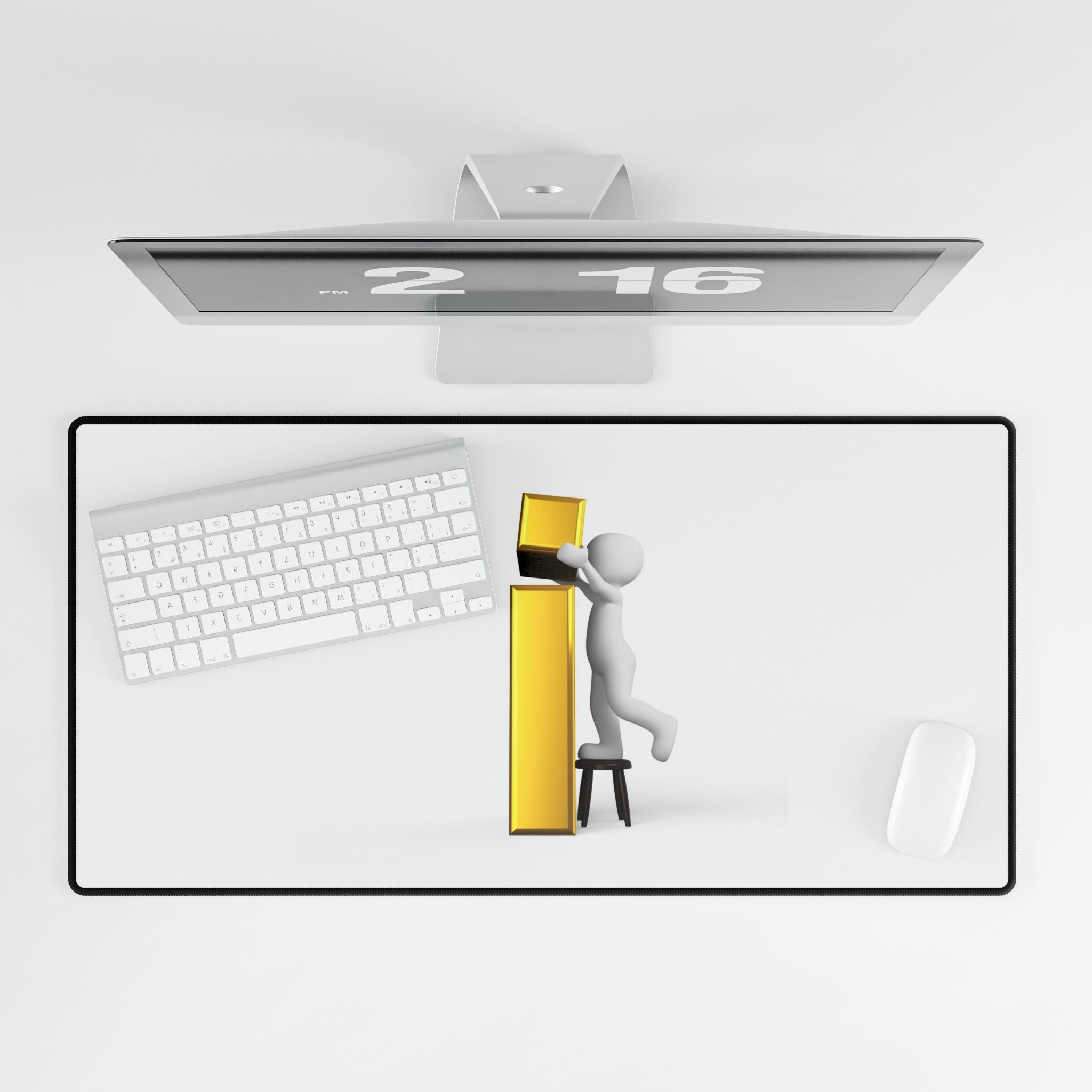 3D Figure Building Gold Letter i Desk Mat | Large Mouse Pad