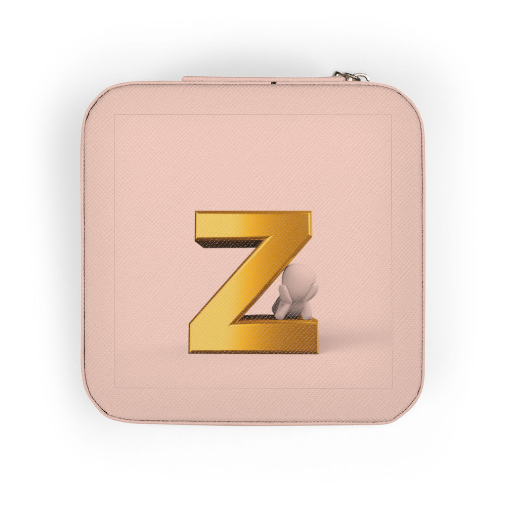 Gold Initial Z Jewelry Travel Case | Compact Pink Ring Earring Organizer