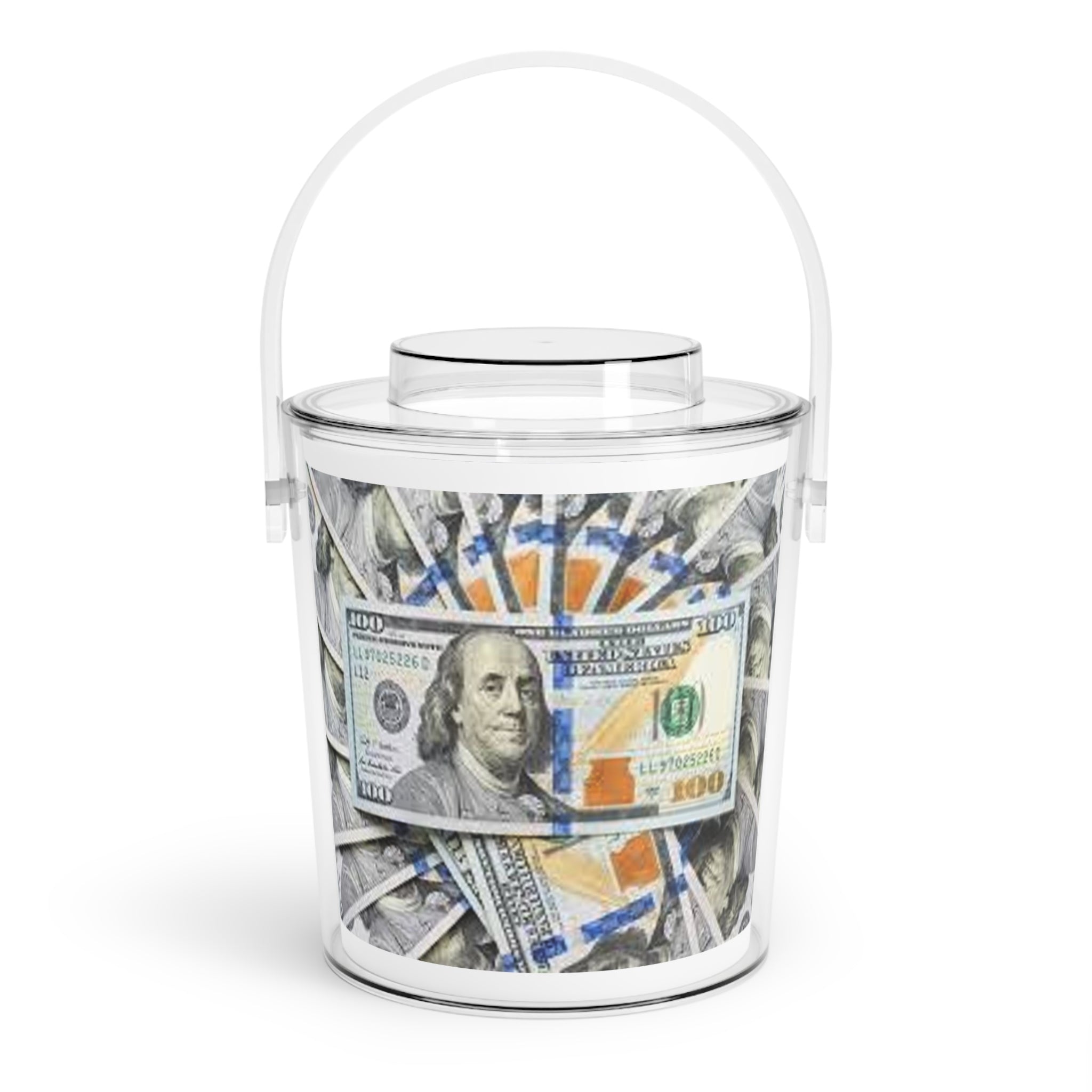 Money Print Ice Bucket with Tongs | Dollar Bill Party Cooler