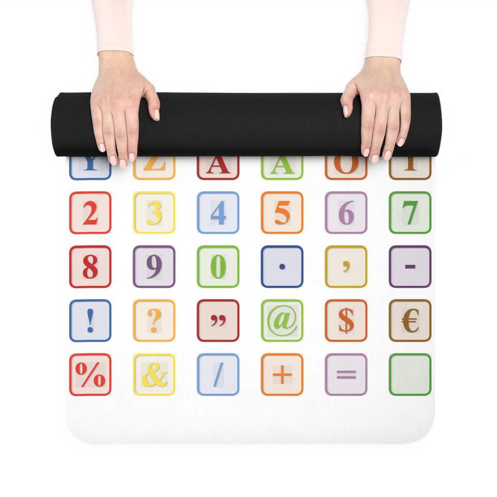 Alphabet and Symbols Pattern Rubber Yoga Mat | Color Block Letters & Numbers