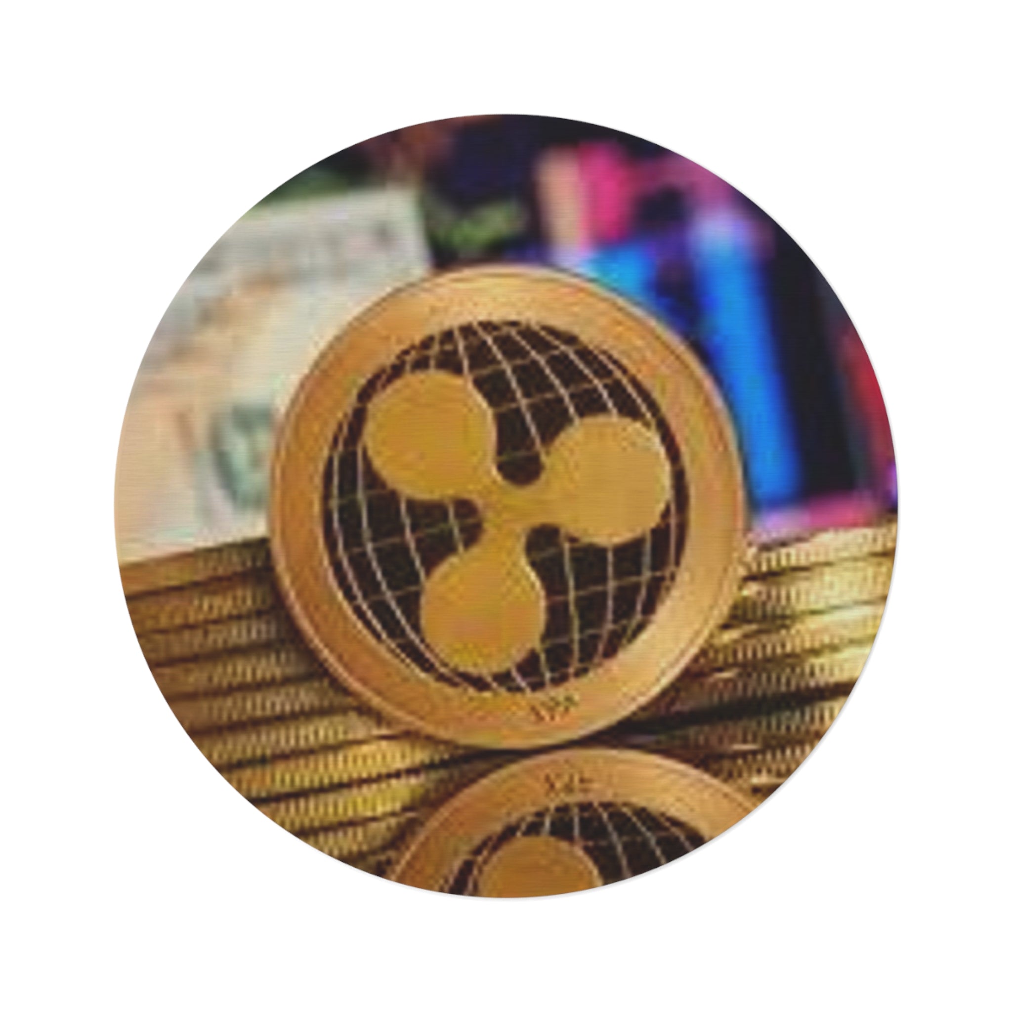 Ripple Cryptocurrency Coin Round Rug | Crypto Decor, Digital Finance Mat