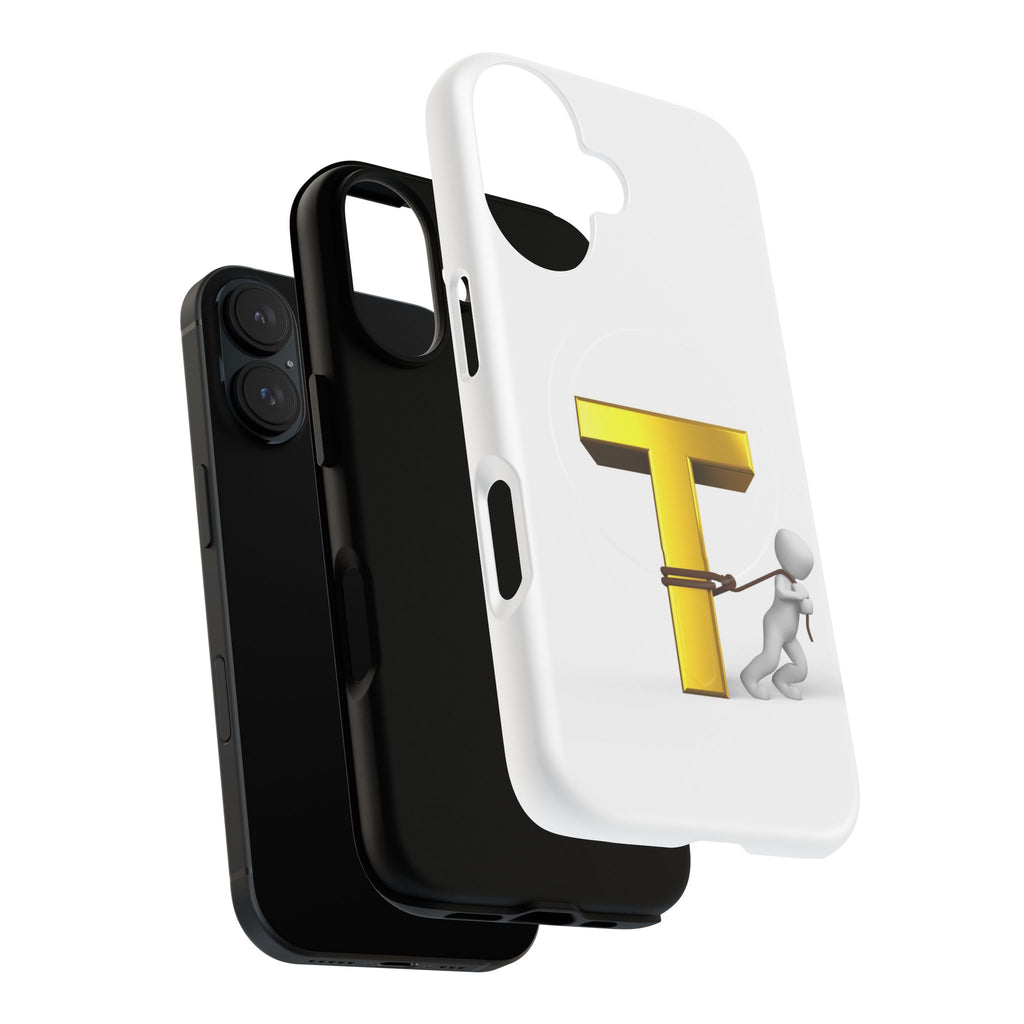 Gold Letter T with Tugging Figure phone case | Magnetic Tough Case