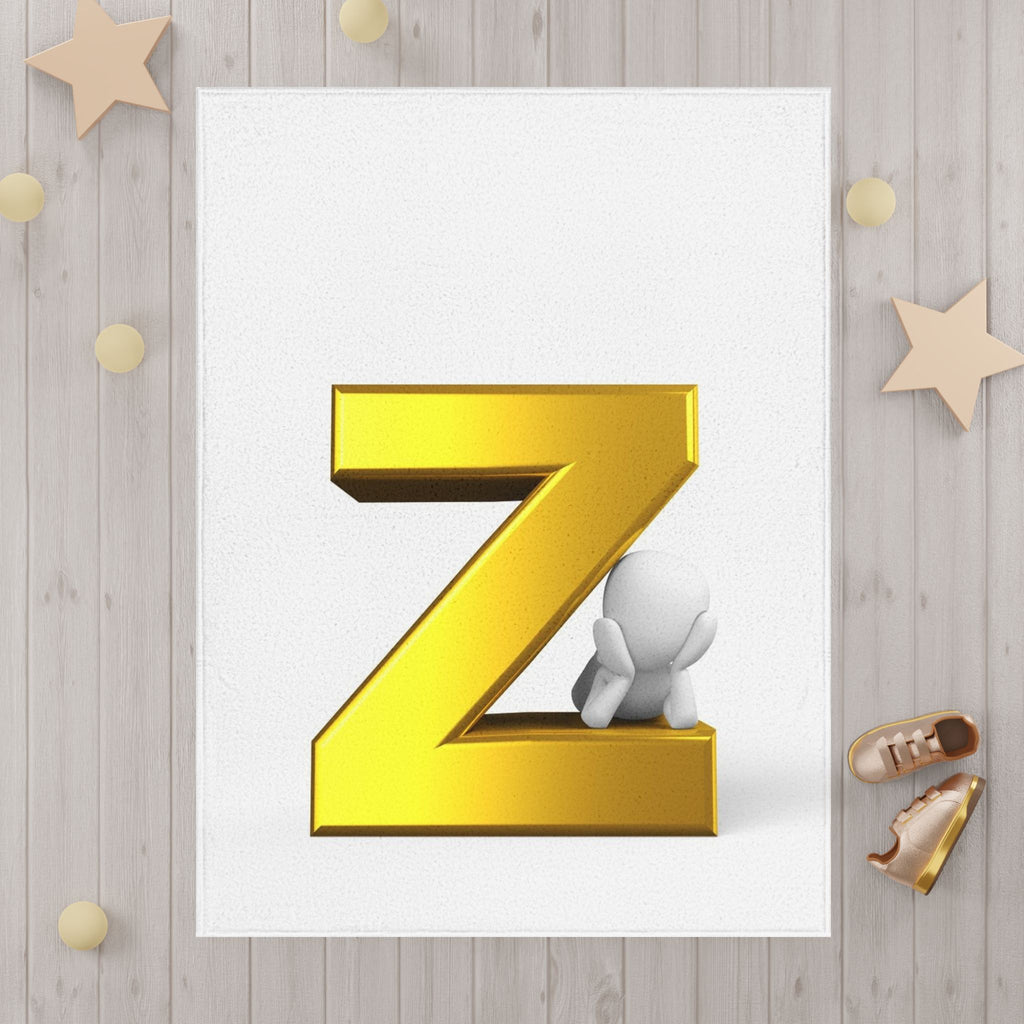 Gold Letter Z with Playful Character Toddler Blanket | Alphabet Initial Decor