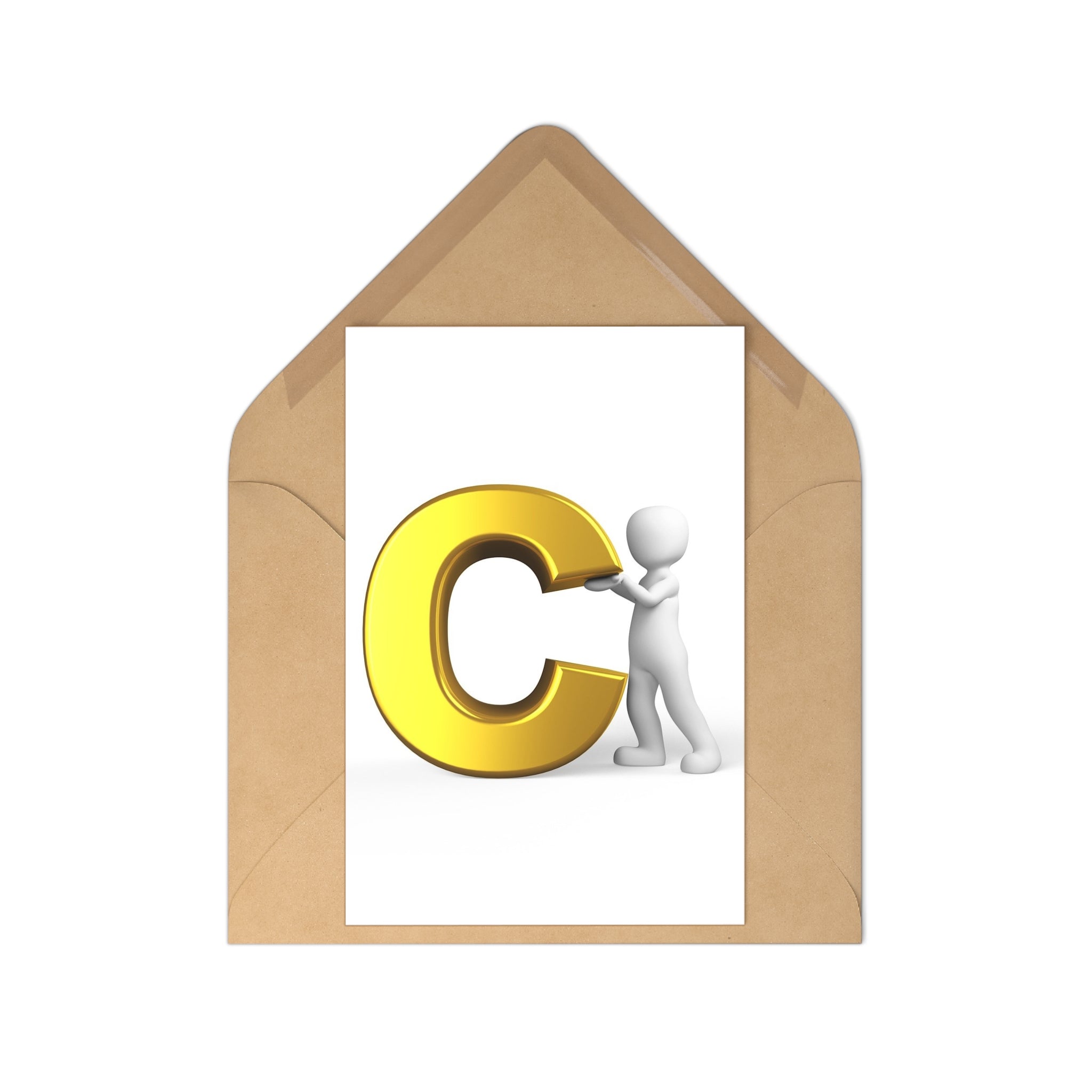 3D Gold Letter C Postcards | Alphabet Stationery, 7 Pack