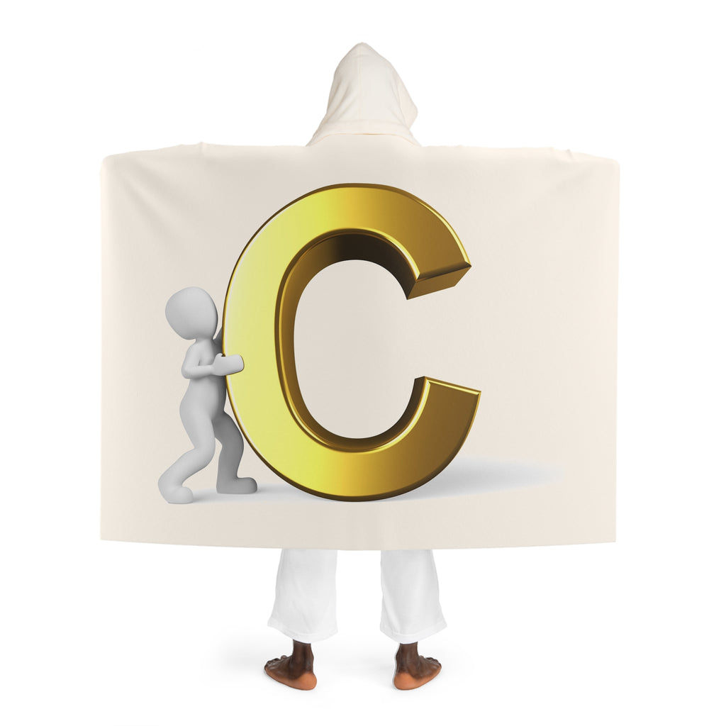 Gold Letter C With Figure Hooded Sherpa Blanket | Cozy Fleece Hooded Blanket