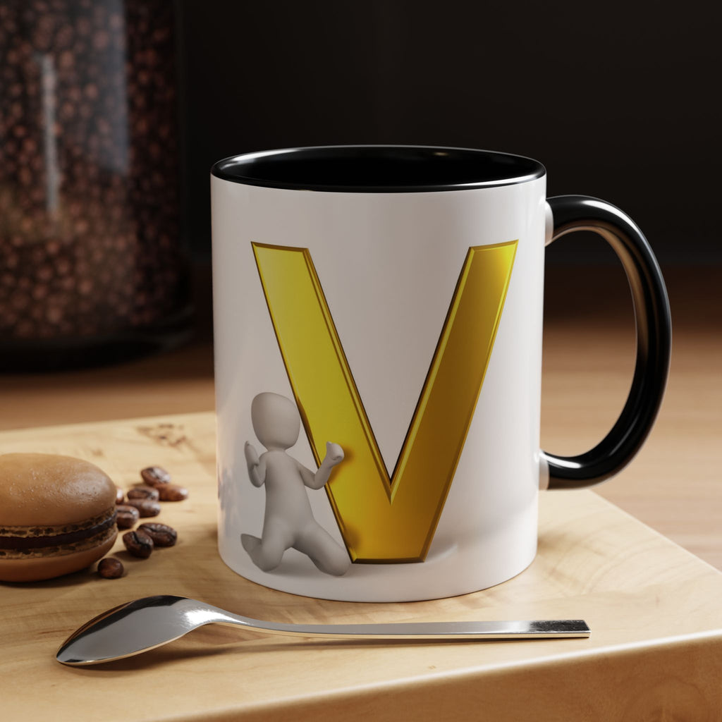 Gold Letter V Mug | Accent Coffee Mug 11oz 15oz