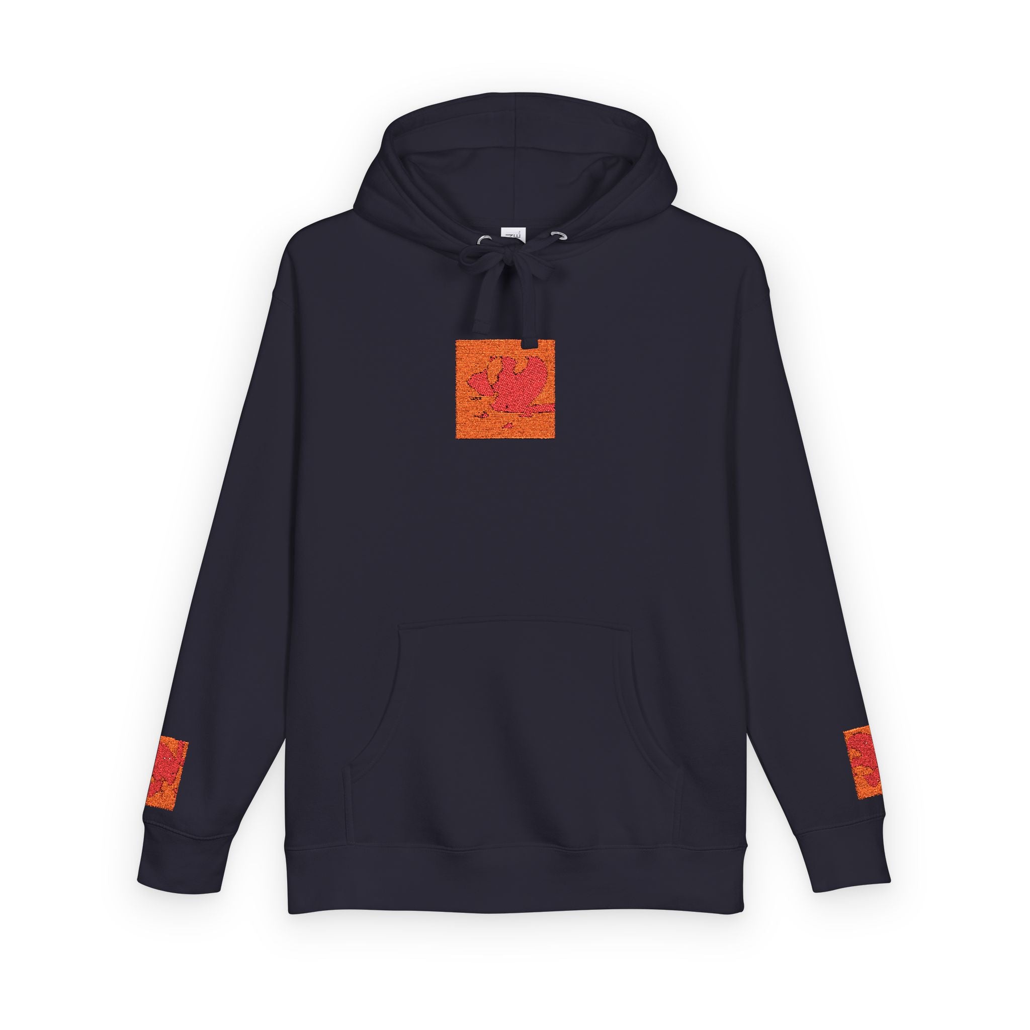 Orange Phoenix Pixel Art Hoodie | Square Chest & Sleeve Patch