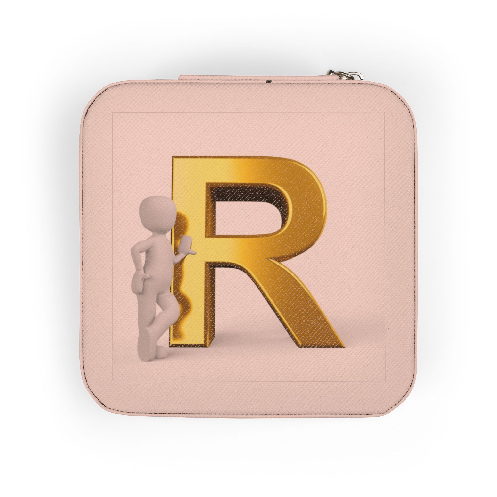 Gold Monogram R Initial Jewelry Travel Case | Compact Pink Travel Organizer