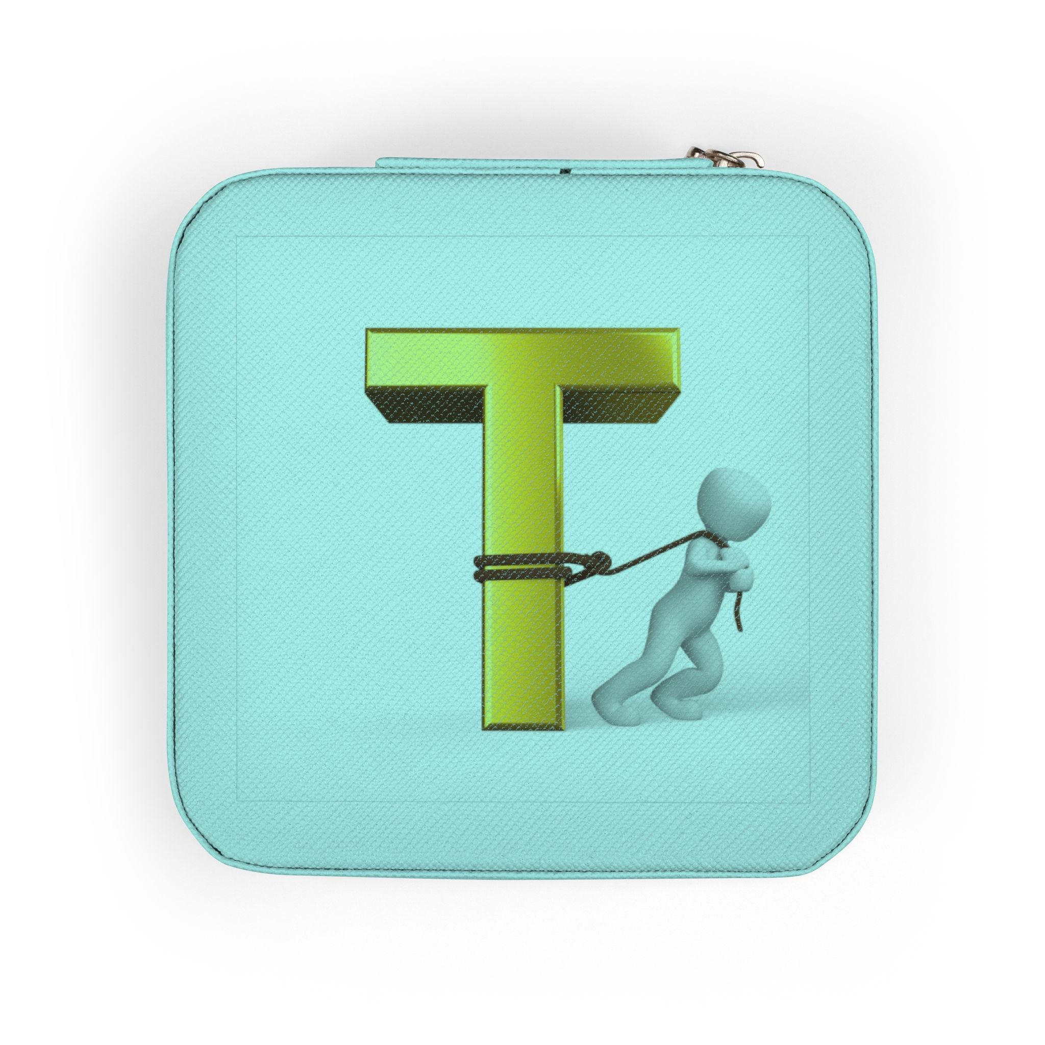 Gold Letter T Monogram Jewelry Travel Case | Compact Square Trinket Box