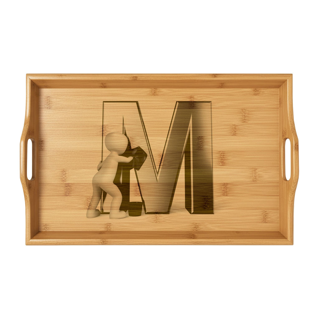 Monogram Letter M Engraved Bamboo Serving Tray | Personalized Initial Tray