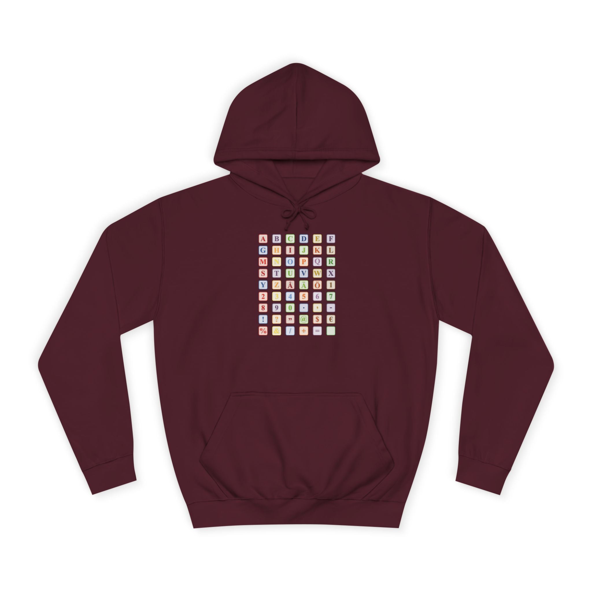 Sweat à capuche Blocs Alphabet | Grille de lettres colorées, imprimé dos et devant