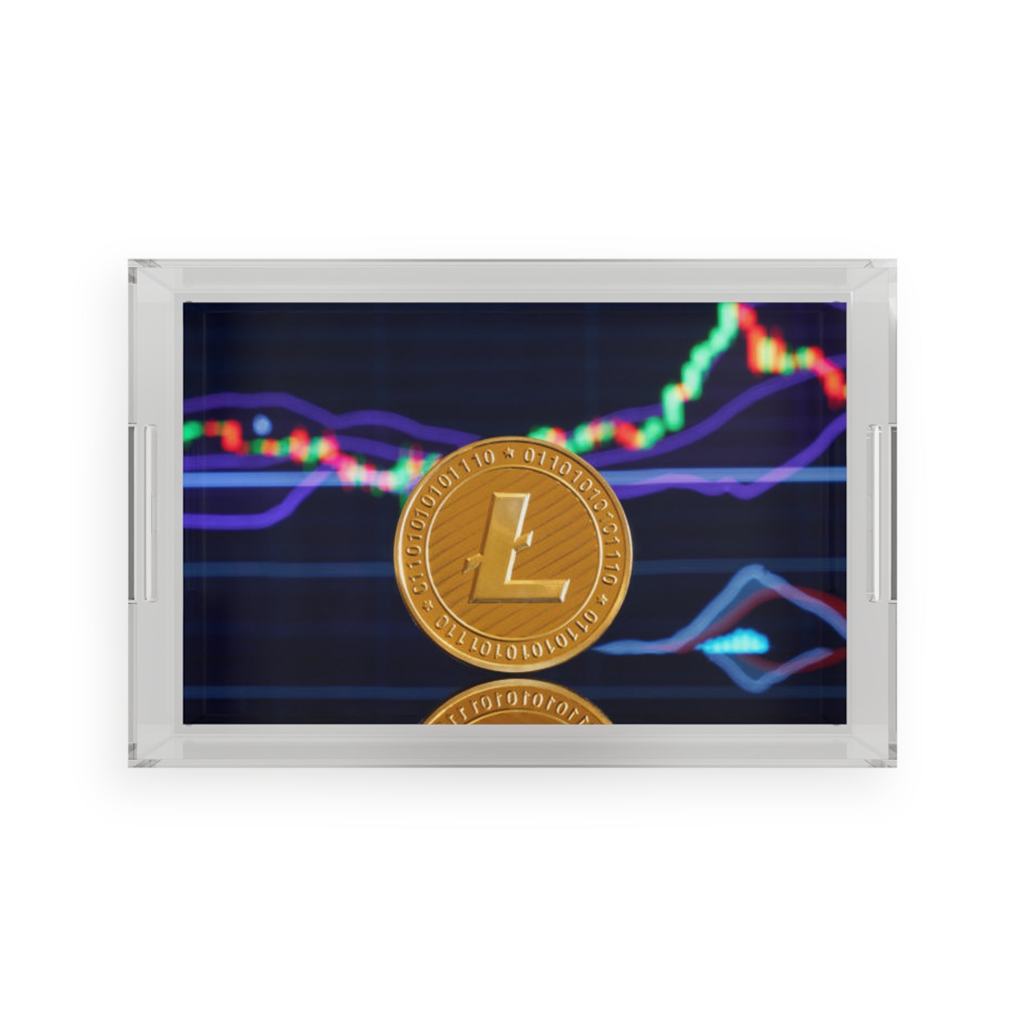 Litecoin Crypto Coin acrylic serving tray | Cryptocurrency market chart decor