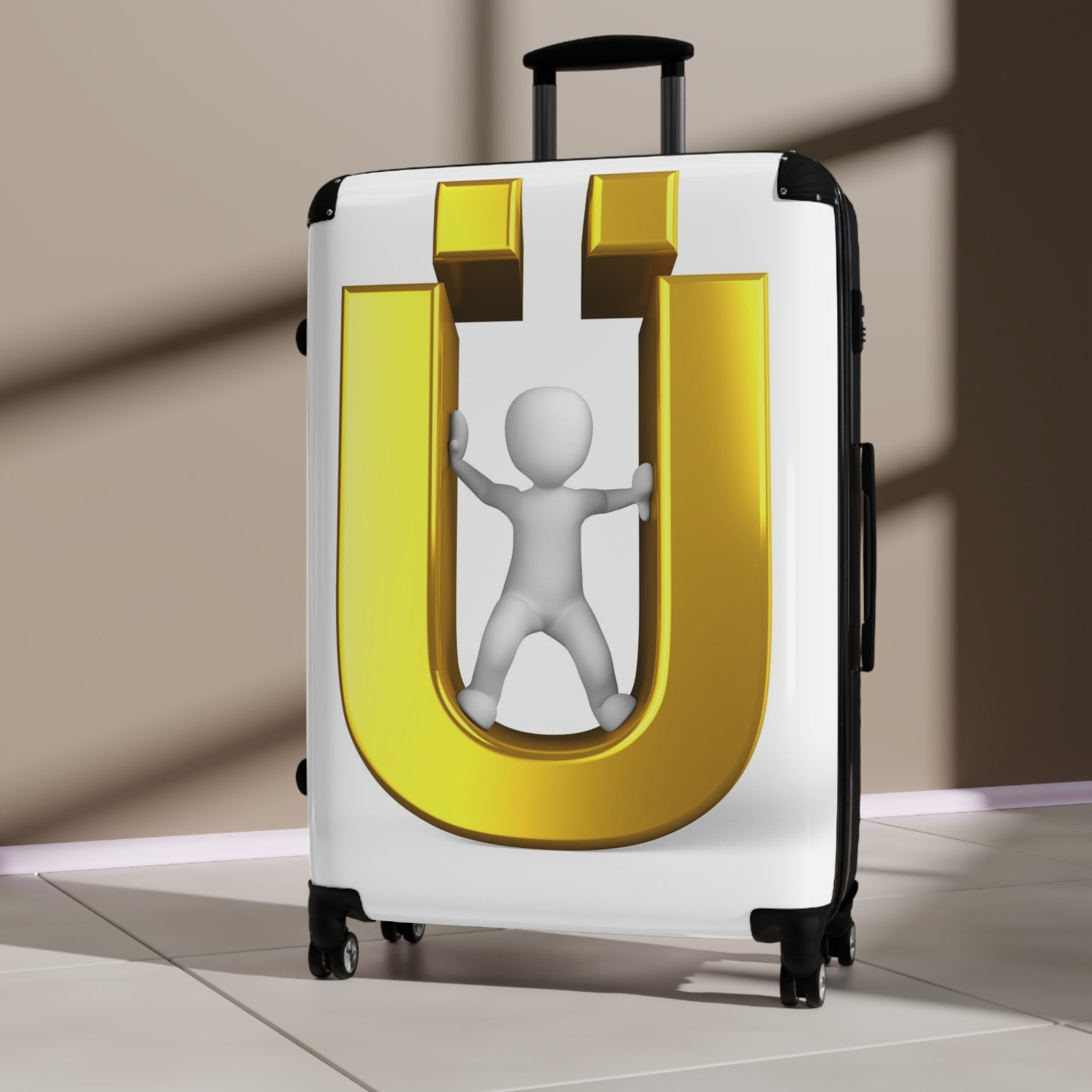 Gold Letter Ü with 3D Figure Suitcase | Monogram Luggage