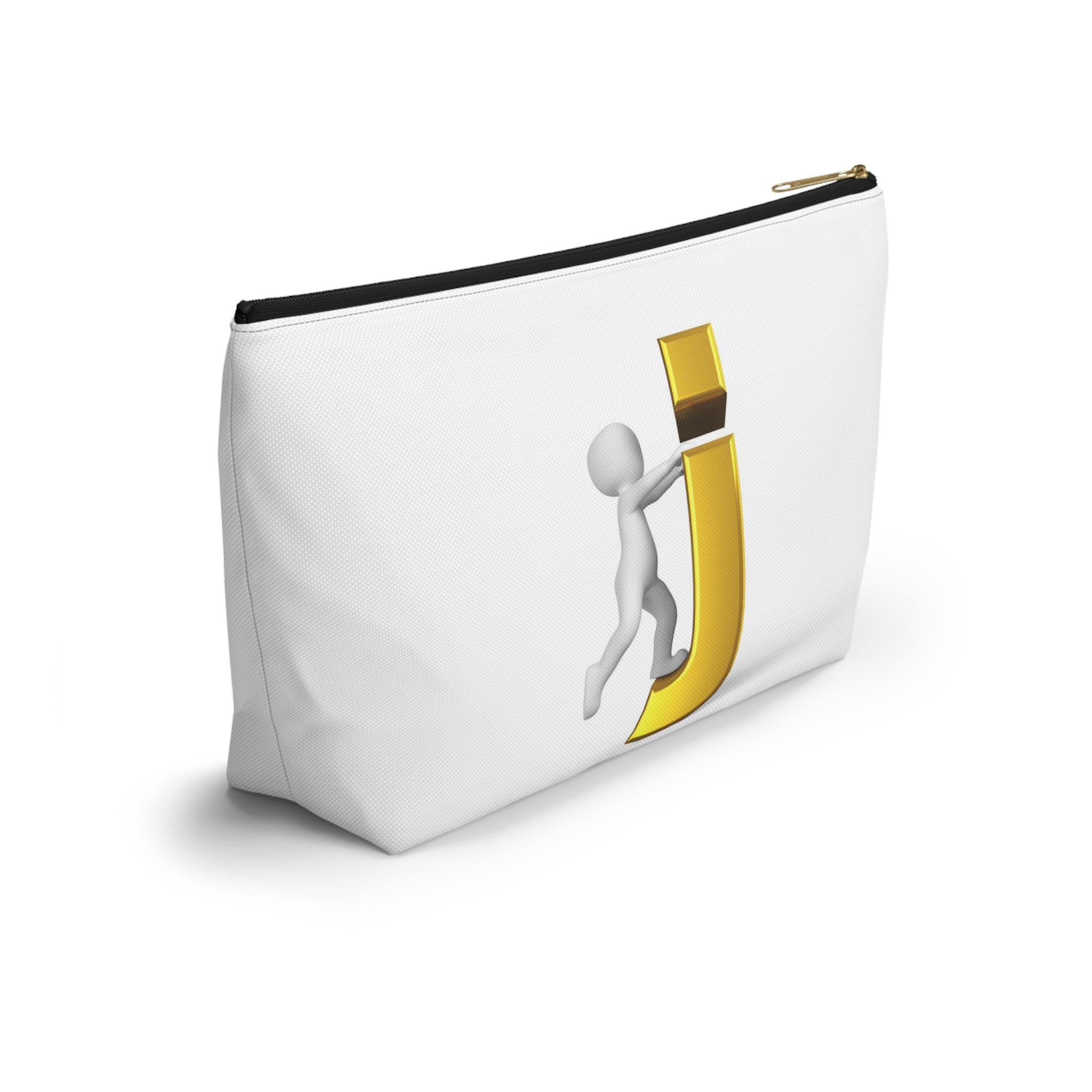 Stick Figure Pushing Gold Letter J Accessory Pouch